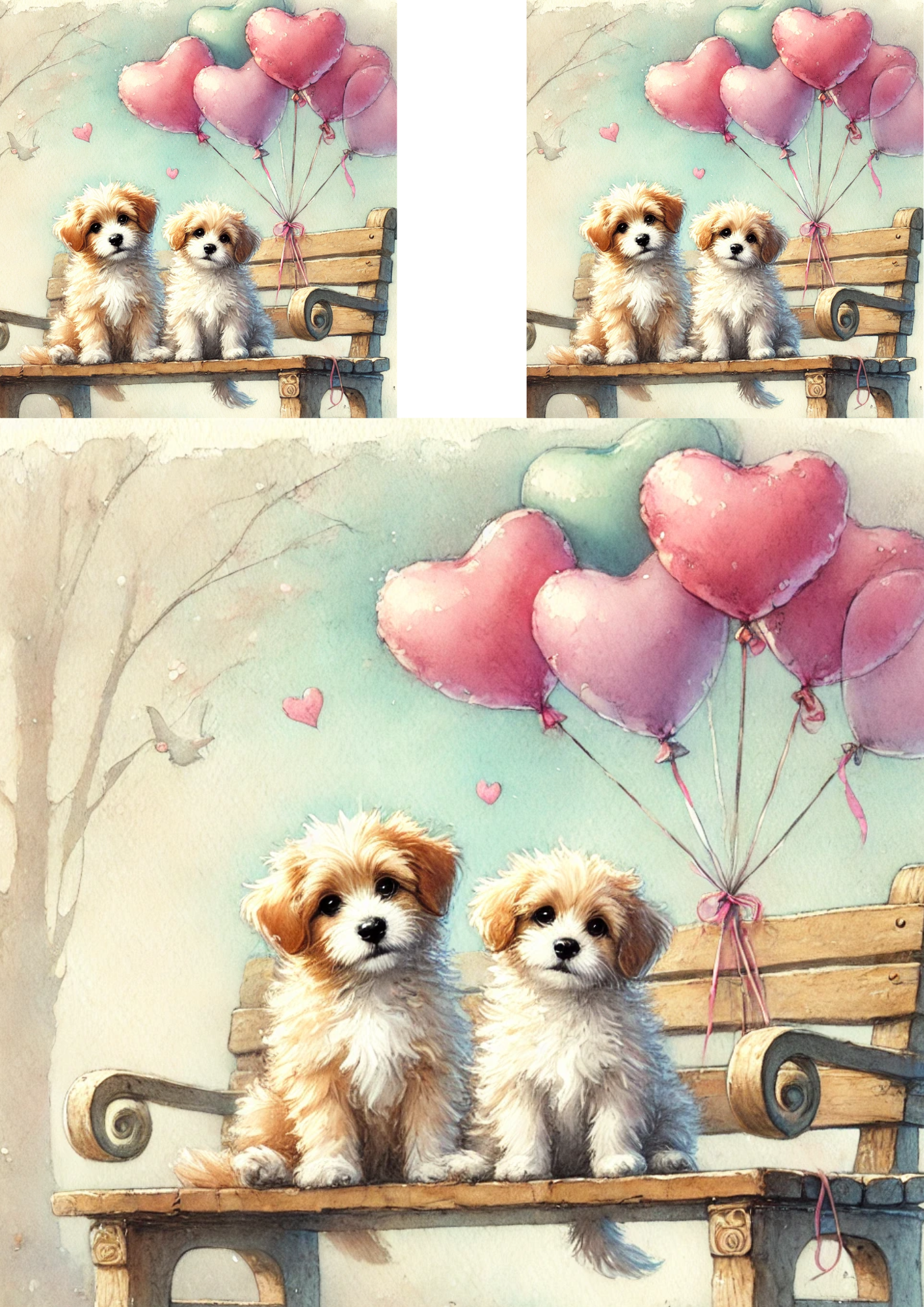 Sticker Sheet / Greeting Card – Dogs in Love Collage Cat No. 4079
