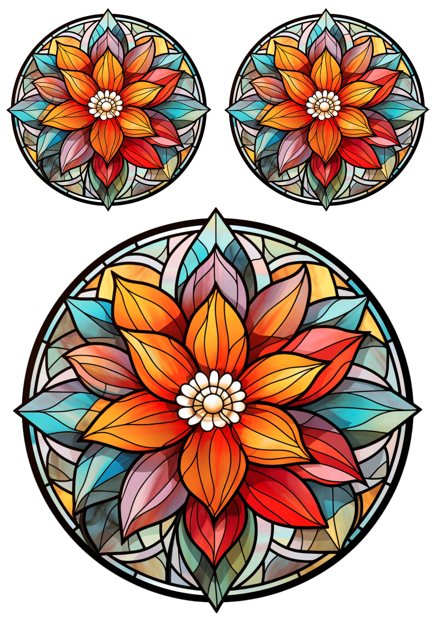 Sticker Sheet / Greeting Card – Flower In Round Frame Collage Cat No. 4083