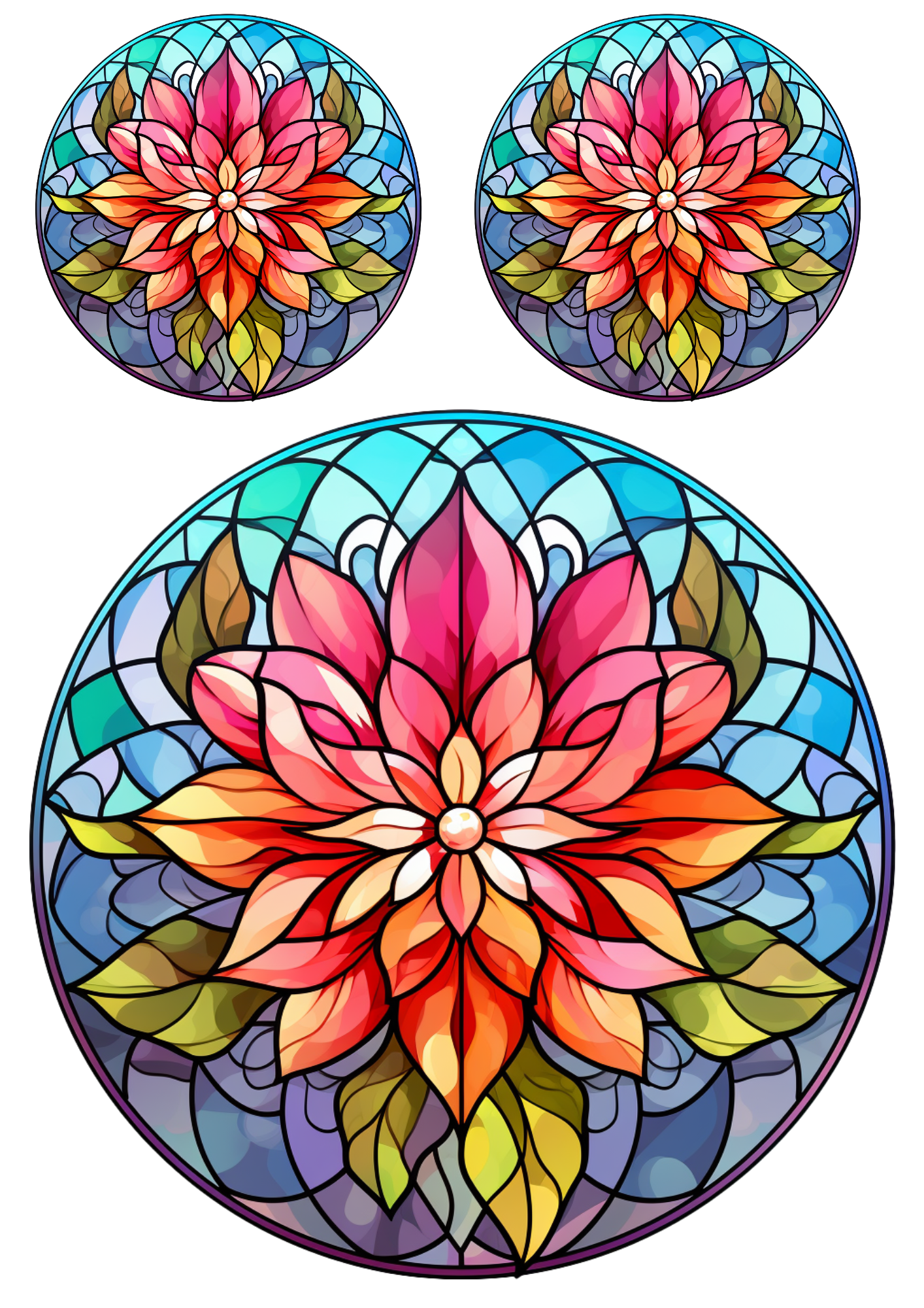 Sticker Sheet / Greeting Card – Flower In Round Frame 2 Collage Cat No. 4084