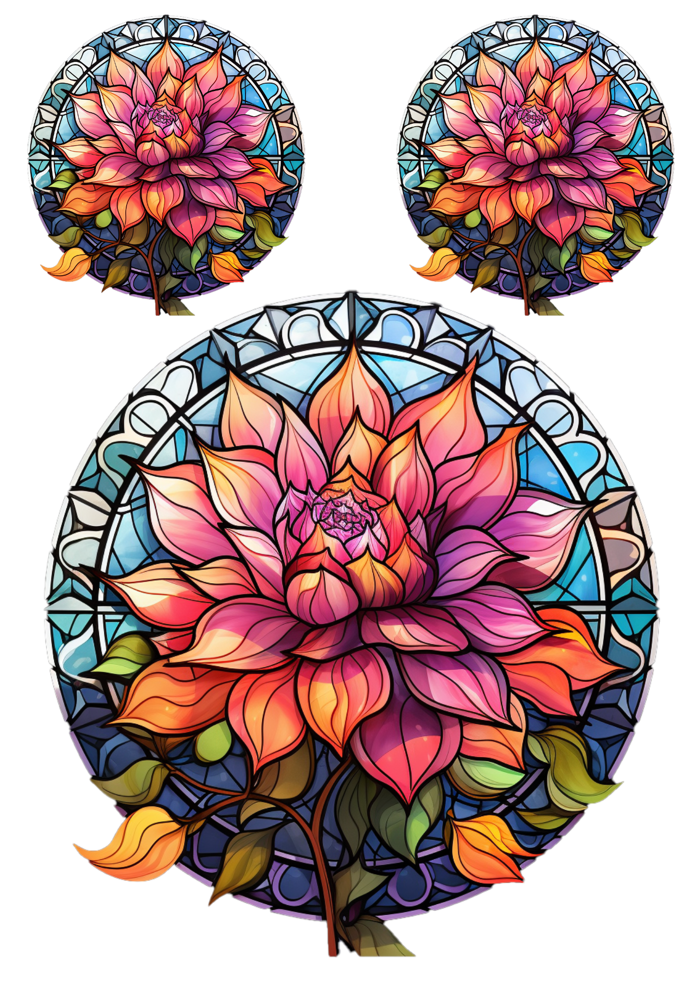 Sticker Sheet / Greeting Card – Flower In Round Frame 3 Collage Cat No. 4085