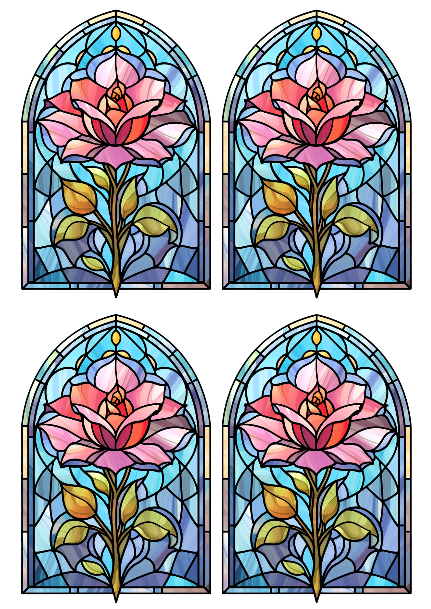 Sticker Sheet / Greeting Card – Floral Stained Glass Collage Cat No. 4086