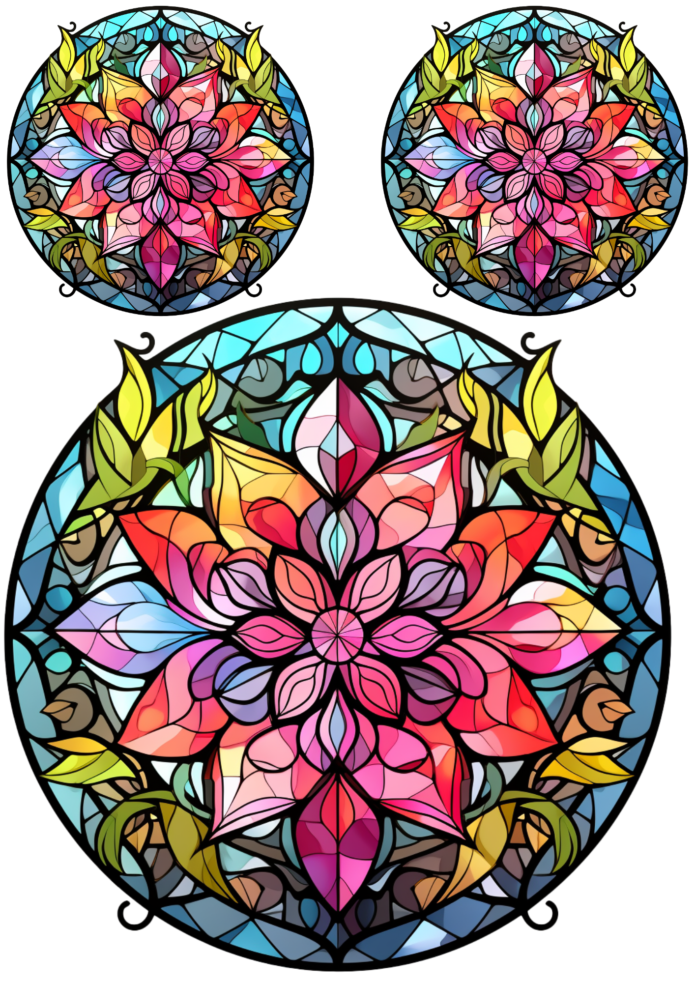 Sticker Sheet / Greeting Card – Flower In Round Frame 4 Collage Cat No. 4087