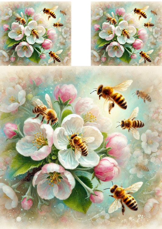 Sticker Sheet – Bees On A Blooming Apple Tree Collage Cat No. 4088
