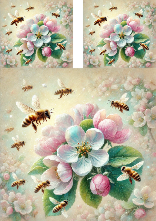 Sticker Sheet – Bees On A Blooming Apple Tree 2 Collage Cat No. 4089