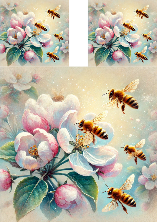 Sticker Sheet – Bees On A Blooming Apple Tree 3 Collage Cat No. 4090