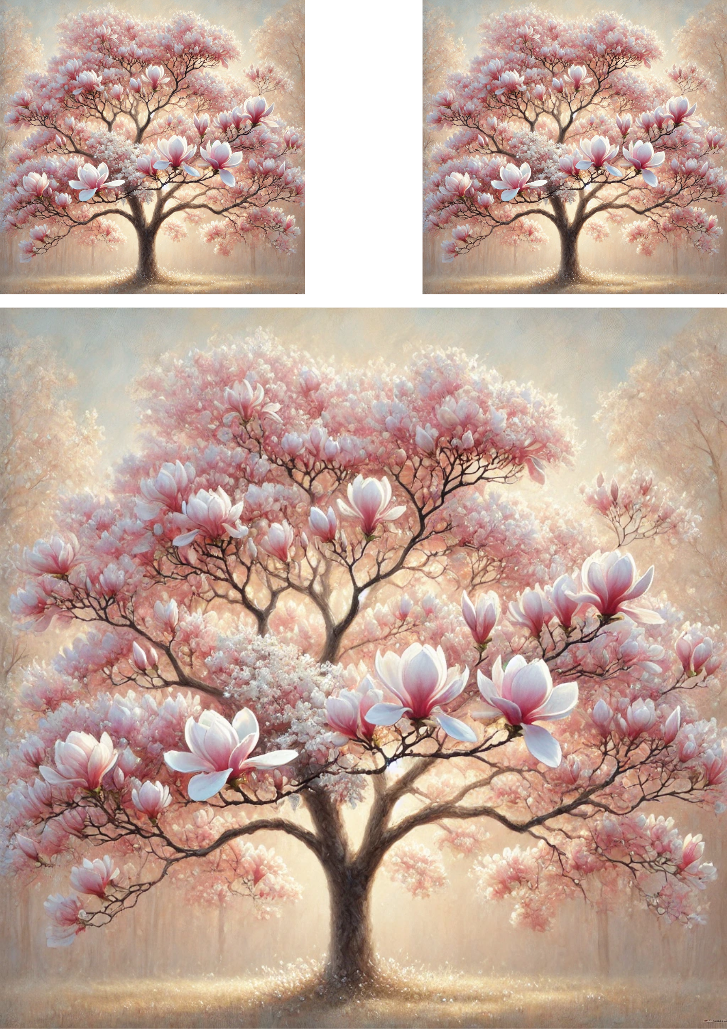 Sticker Sheet / Greeting Card – Blossoming Magnolia Tree Collage Cat No. 4094