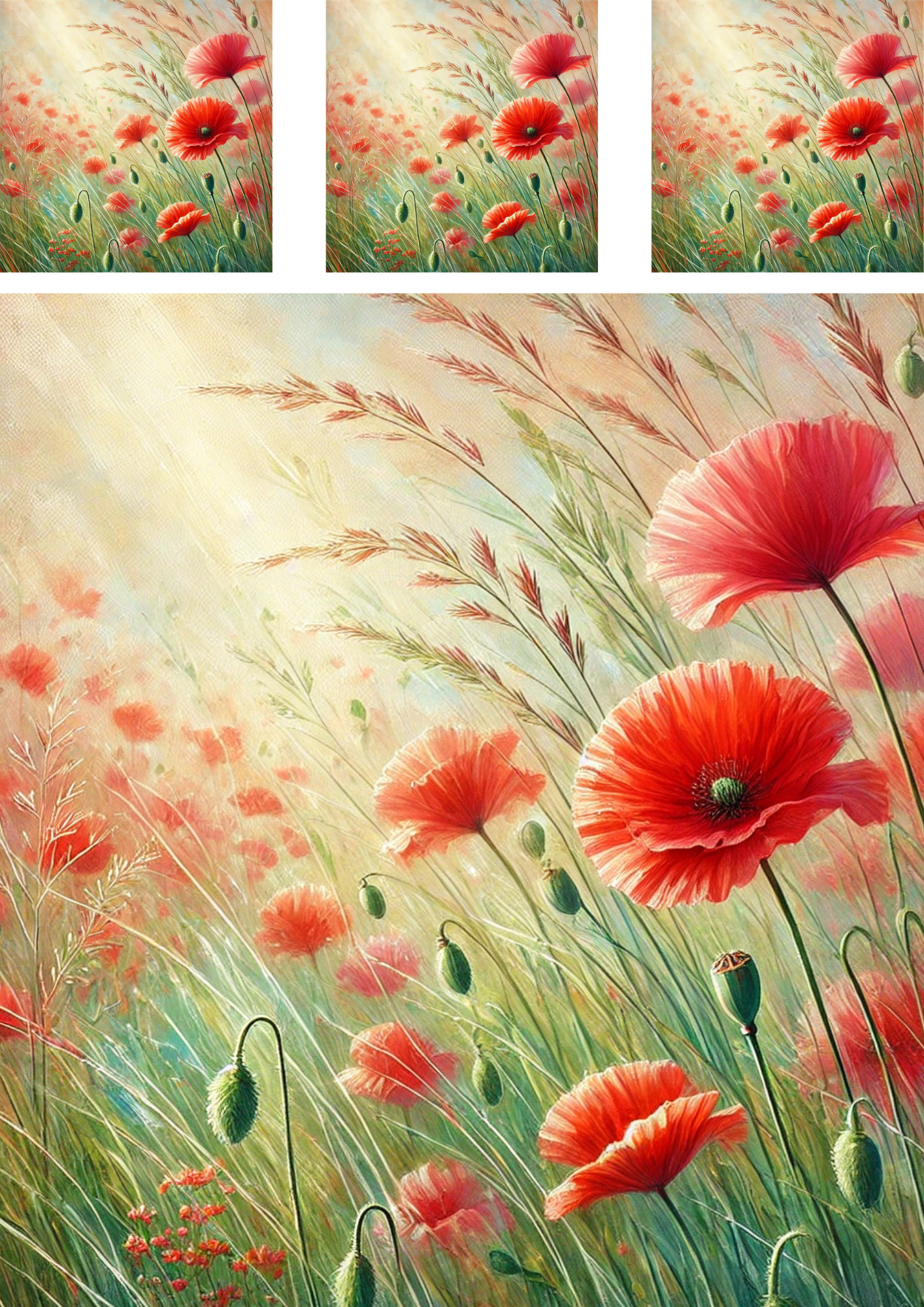 Sticker Sheet / Greeting Card – Poppies 2 Collage Cat No. 4100