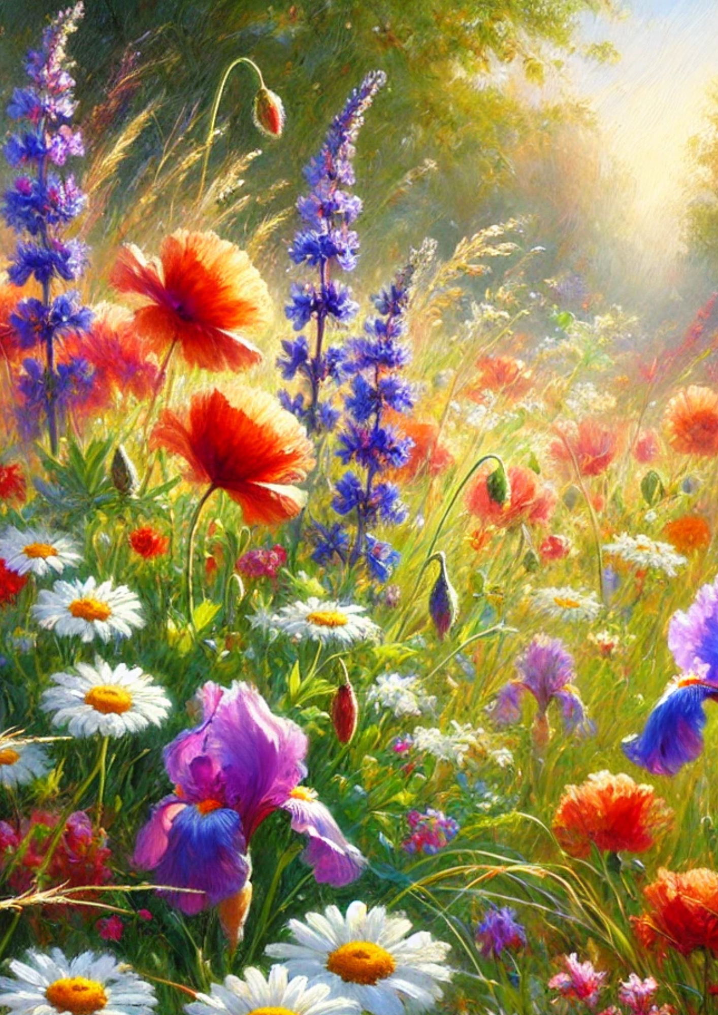 Sticker Sheet / Greeting Card – Various Flowers On Meadow Collage Cat No. 4104