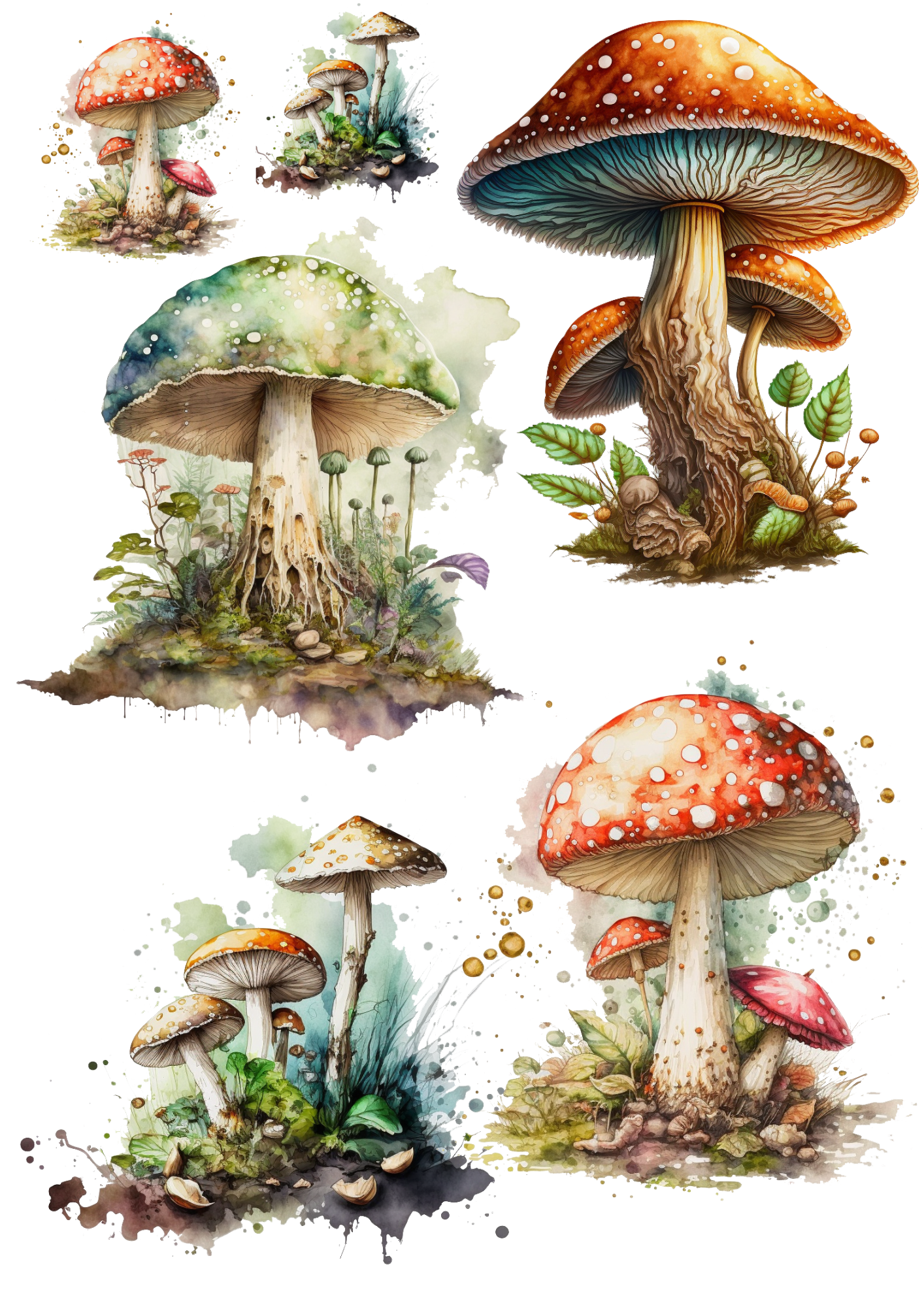 Sticker Sheet / Greeting Card – Wild Mushrooms Collage Cat No. 4105