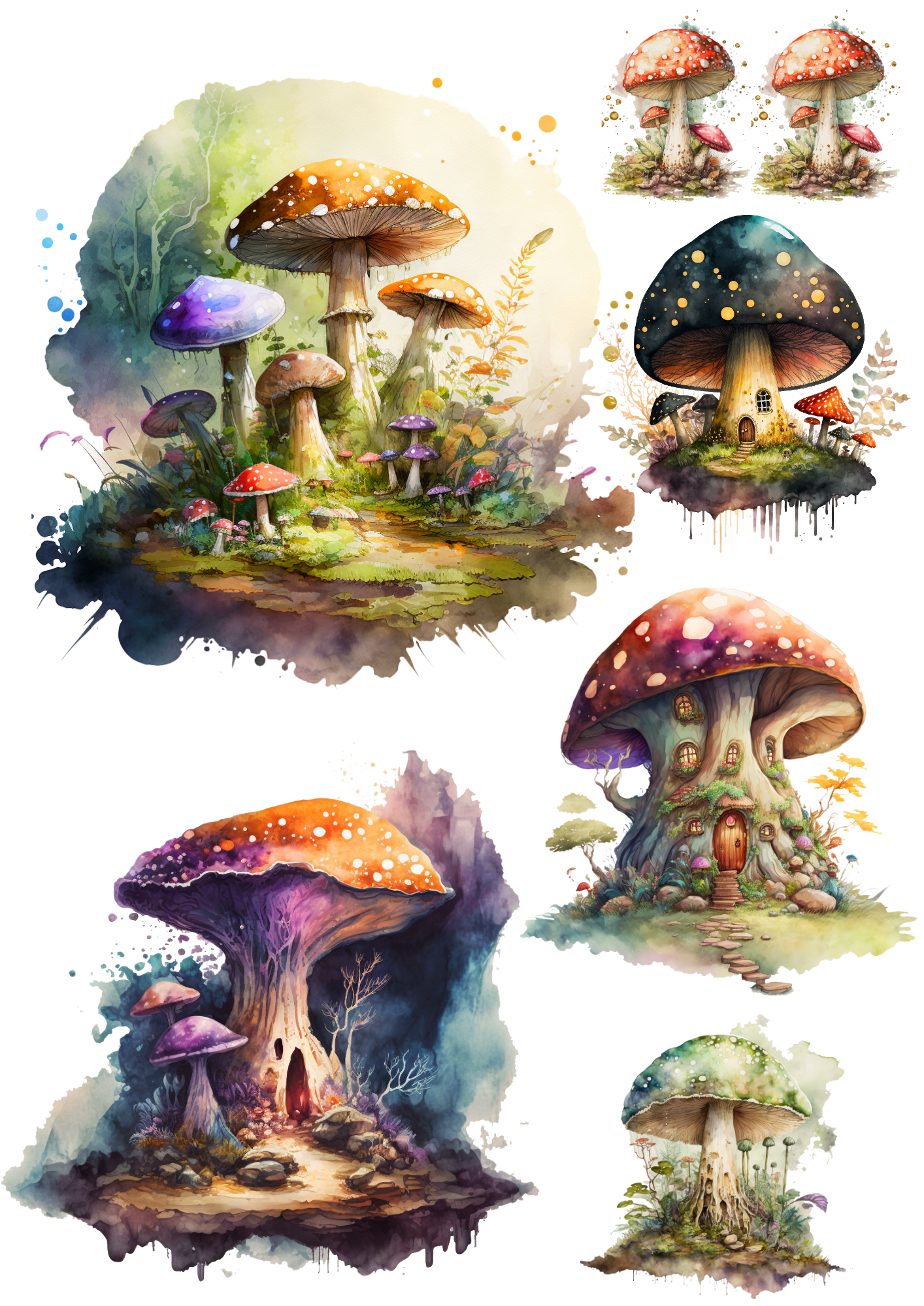 Sticker Sheet / Greeting Card – Wild Mushrooms 4 Collage Cat No. 4108