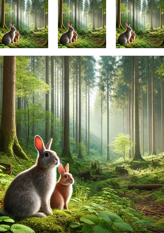 Sticker Sheet – Rabbit and Hare in the Forest Collage Cat No. 4112