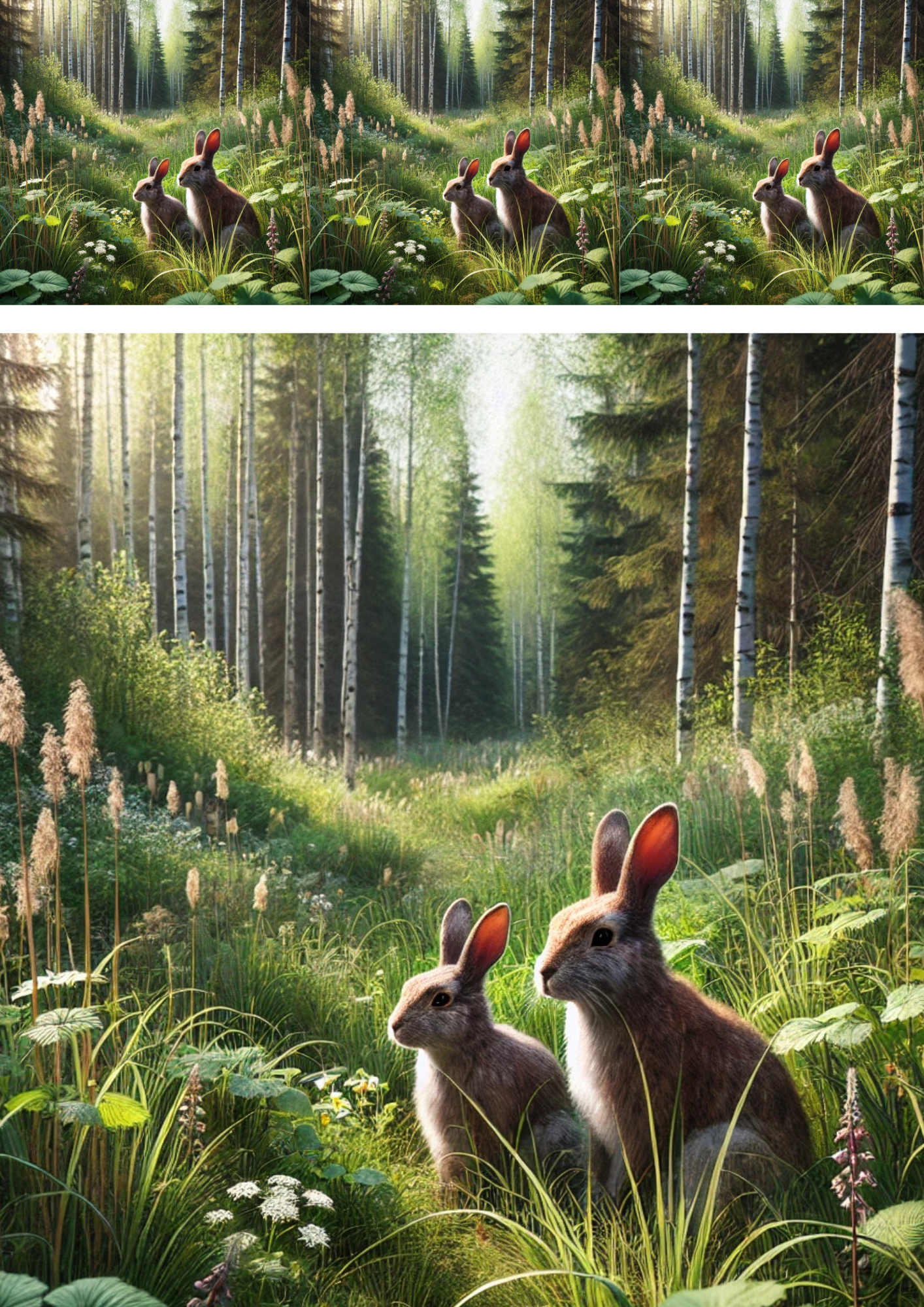 Sticker Sheet / Greeting Card – Rabbit and Hare in the Forest 3 Collage Cat No. 4114