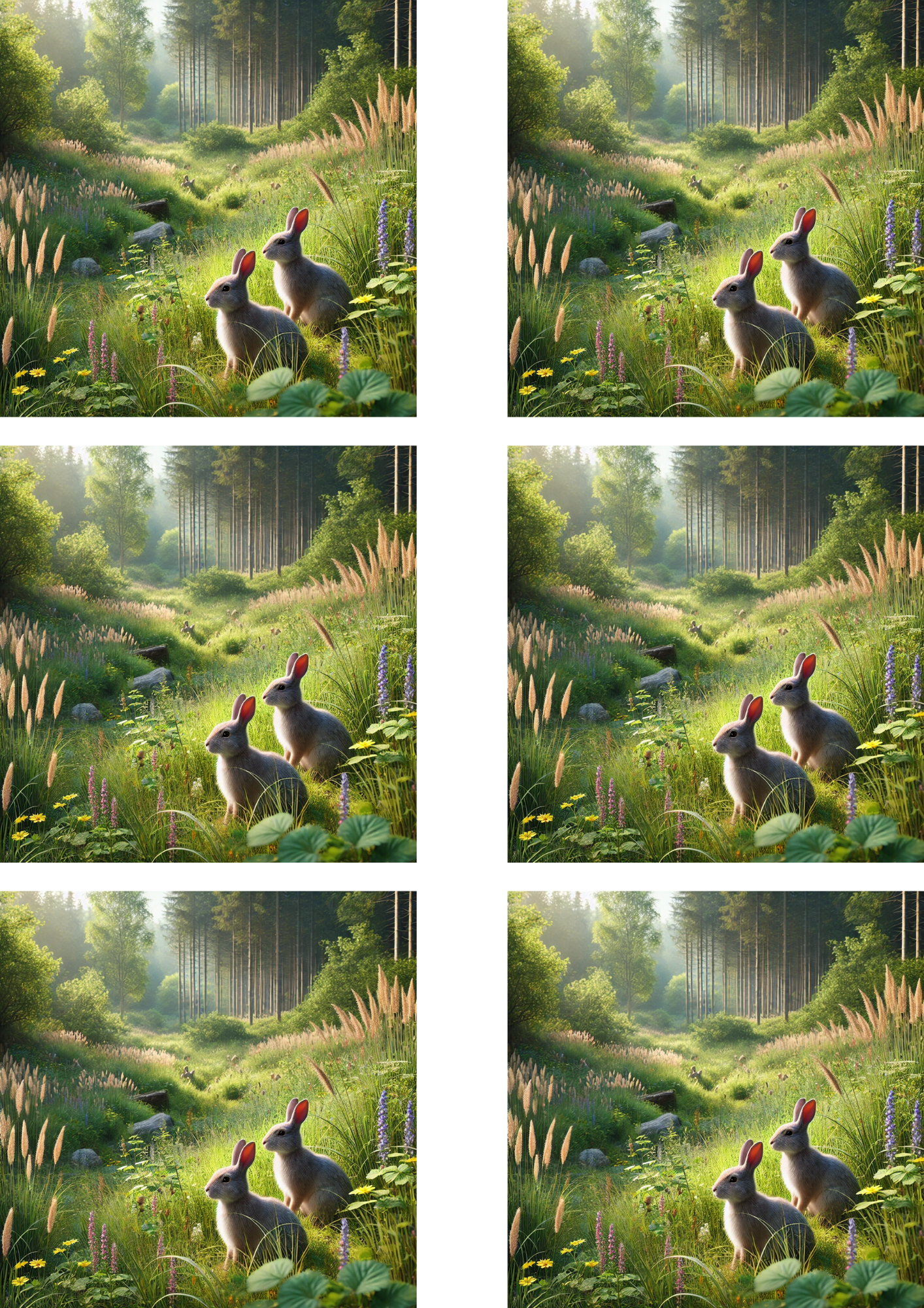 Sticker Sheet / Greeting Card – Rabbit and Hare in the Forest 5 Collage Cat No. 4117