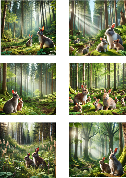 Sticker Sheet – Rabbit and Hare in the Forest 6 Collage Cat No. 4118