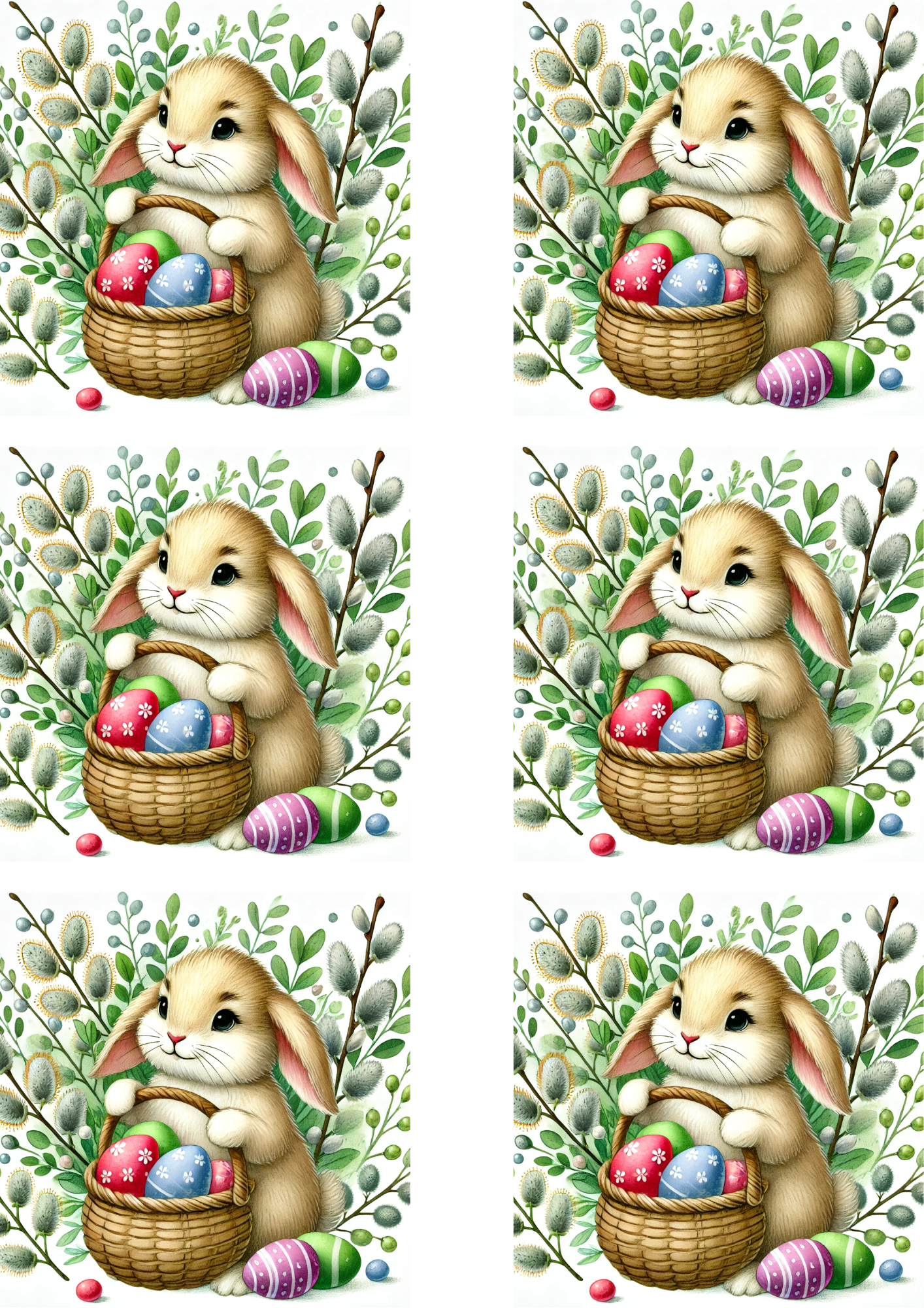 Sticker Sheet / Greeting Card – Bunny With Easter Basket Collage Cat No. 4119
