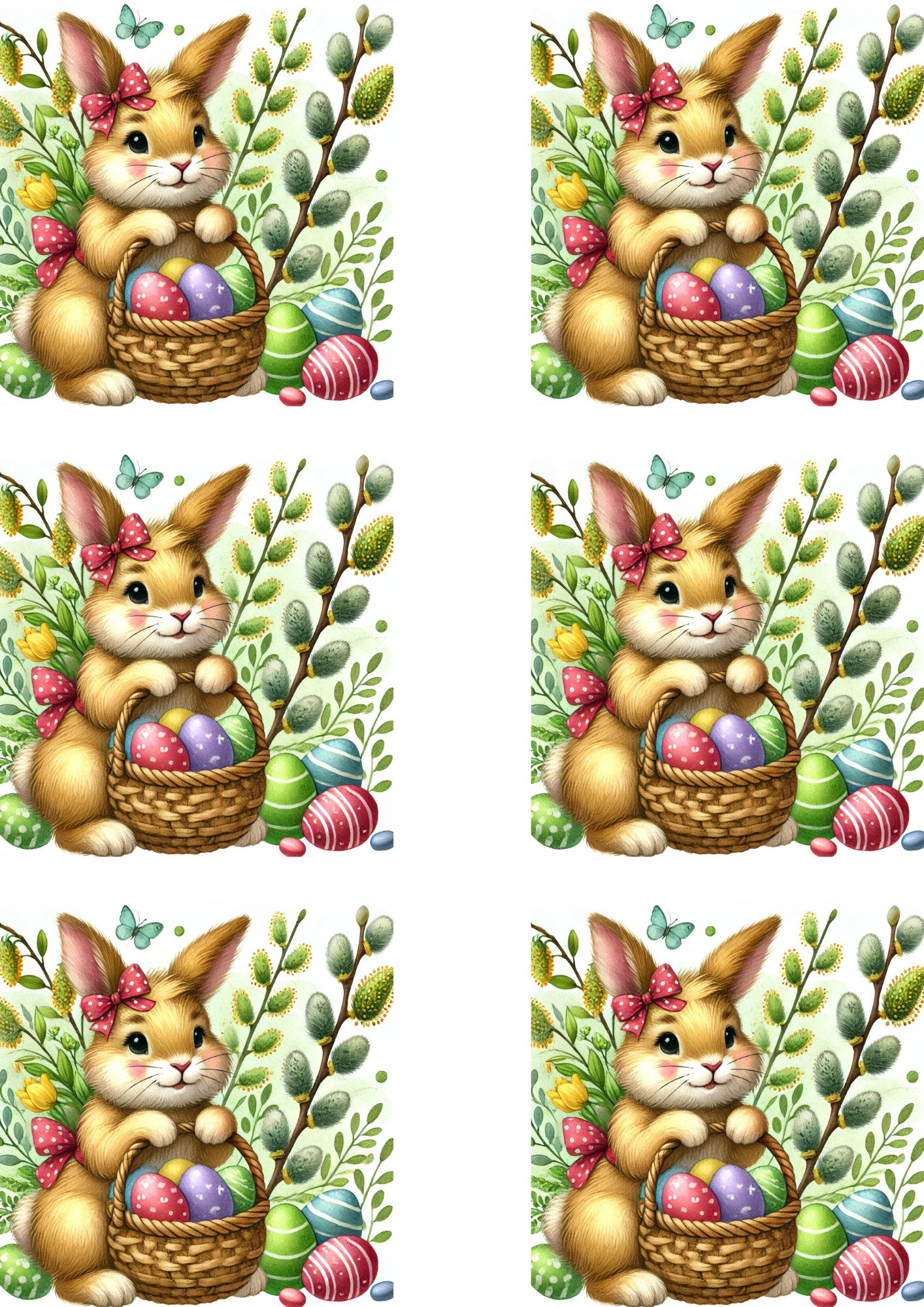 Sticker Sheet / Greeting Card – Bunny With Easter Basket 2 Collage Cat No. 4120