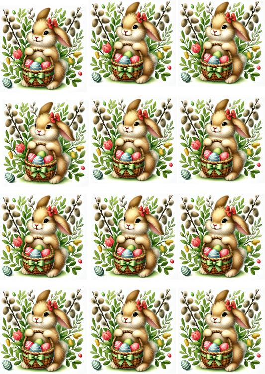 Sticker Sheet – Bunny With Easter Basket 3 Collage Cat No. 4121