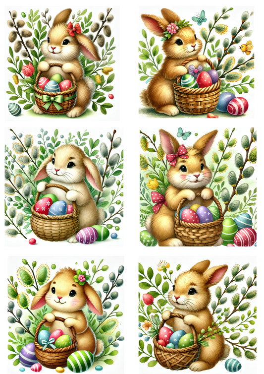 Sticker Sheet – Bunny With Easter Basket 4 Collage Cat No. 4122