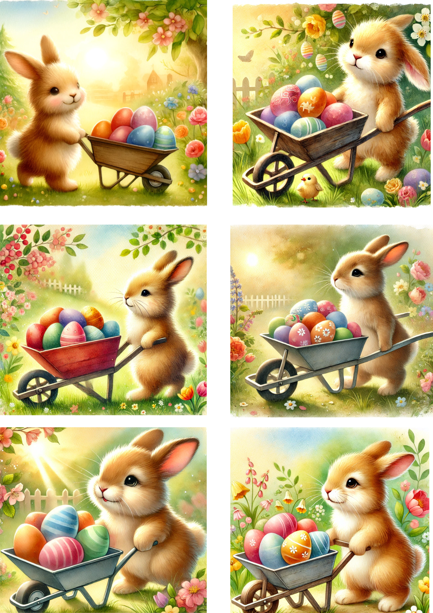 Sticker Sheet / Greeting Card – Bunny and Easter Eggs Collage Cat No. 4123