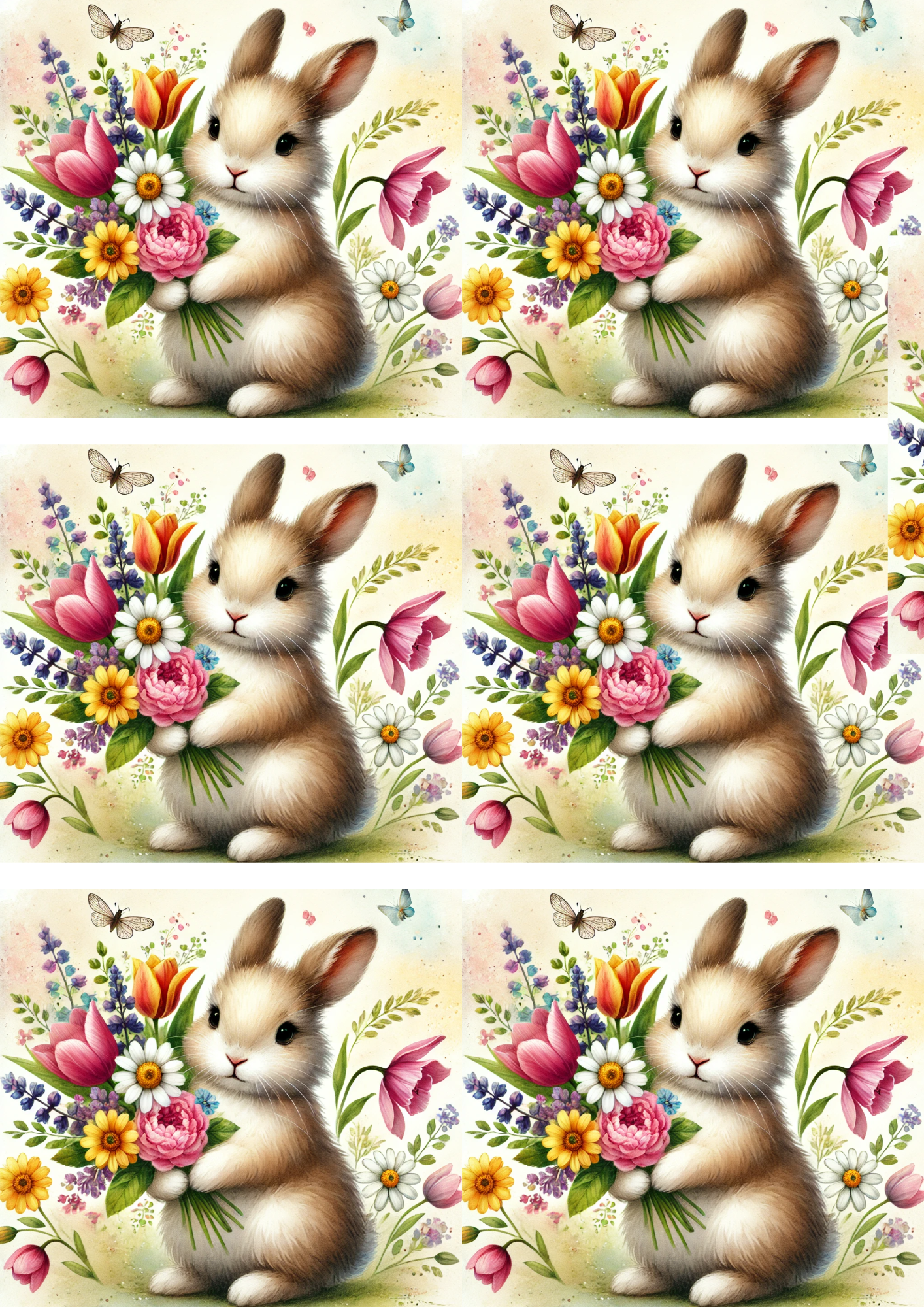 Sticker Sheet / Greeting Card – Easter Bunny And Flower Bouquet Collage Cat No. 4129