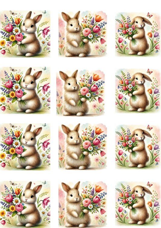 Sticker Sheet – Easter Bunny And Flower Bouquet 2 Collage Cat No. 4130