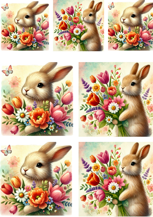 Sticker Sheet – Easter Bunny And Flower Bouquet 3 Collage Cat No. 4131