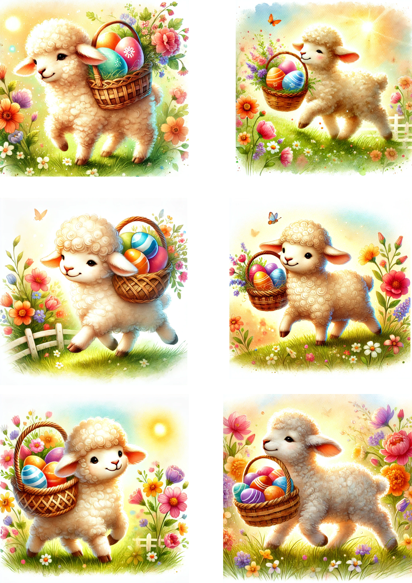 Sticker Sheet / Greeting Card – Easter Lamb and Easter Eggs Collage Cat No. 4132