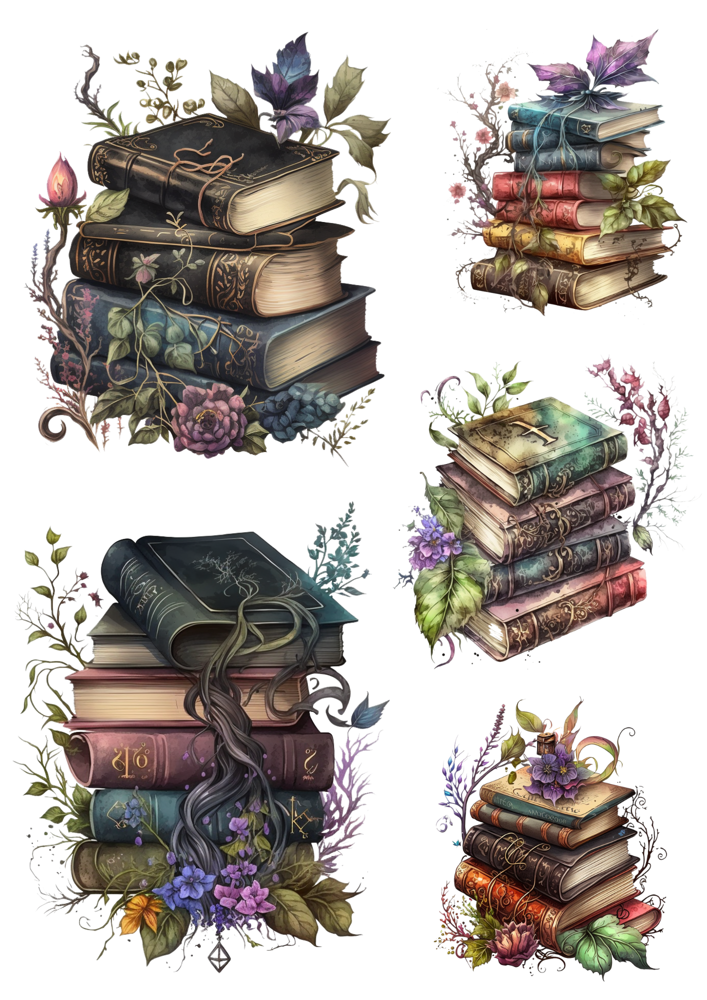 Sticker Sheet / Greeting Card – Magic Books Collage Cat No. 4133