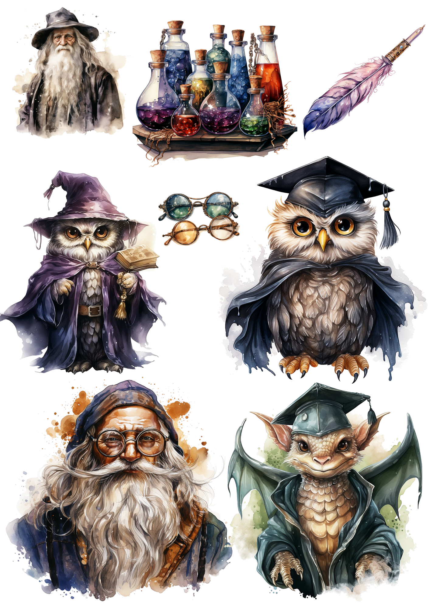 Sticker Sheet / Greeting Card – Wizards Academy 2 Collage Collage Cat No. 4136