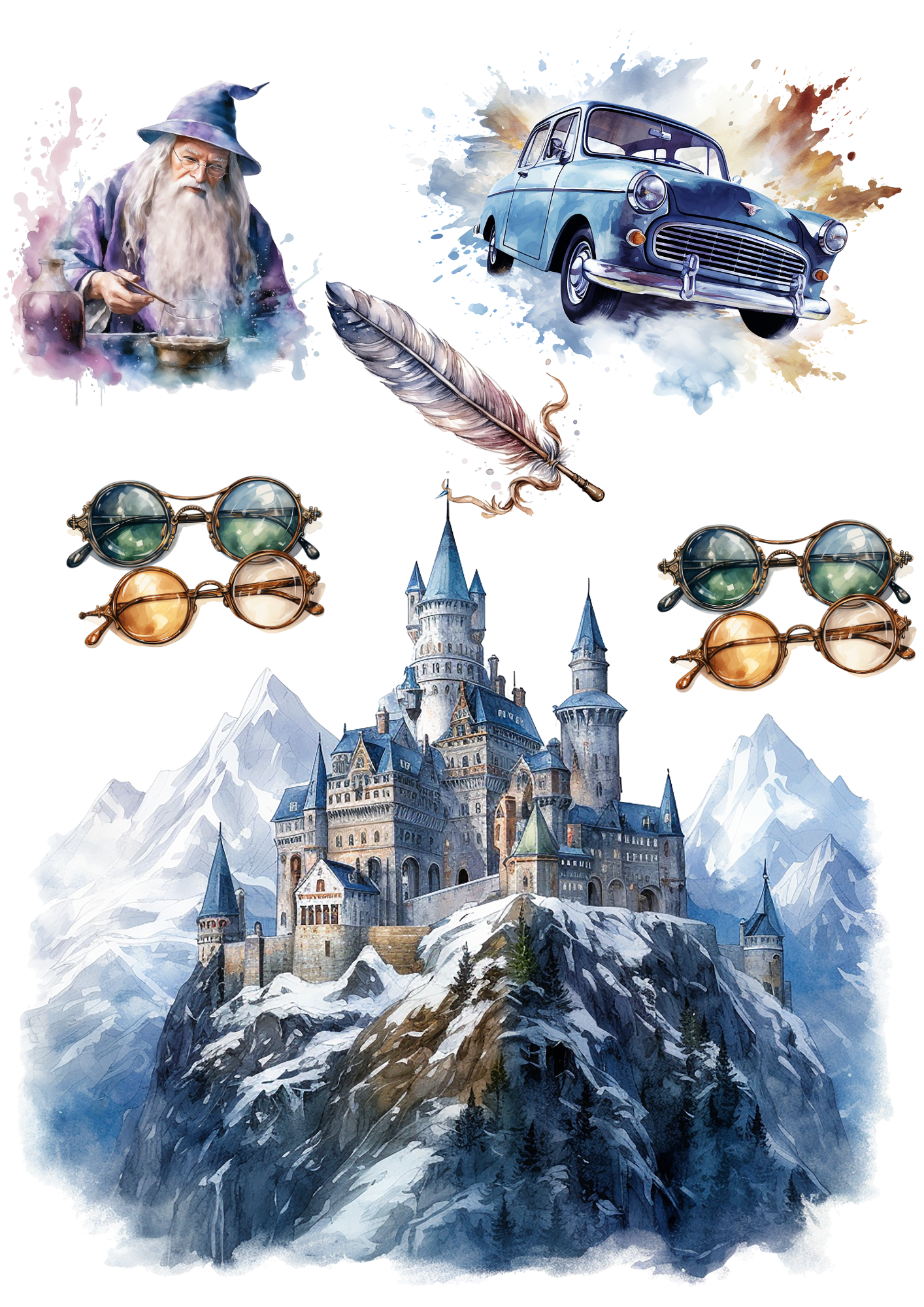 Sticker Sheet / Greeting Card – Wizards Academy 3 Collage Collage Cat No. 4137