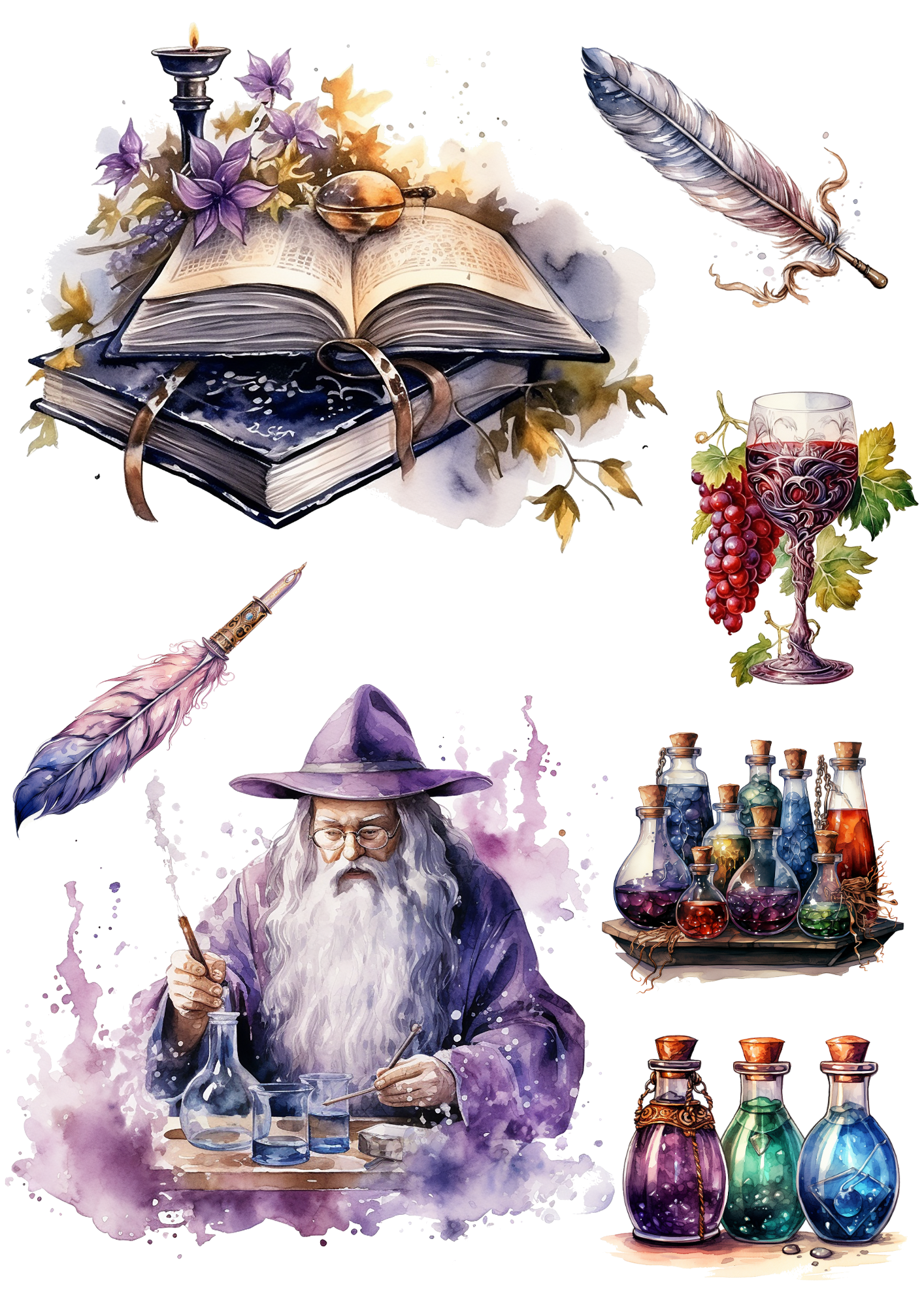 Sticker Sheet / Greeting Card – Wizards Academy 4 Collage Collage Cat No. 4138