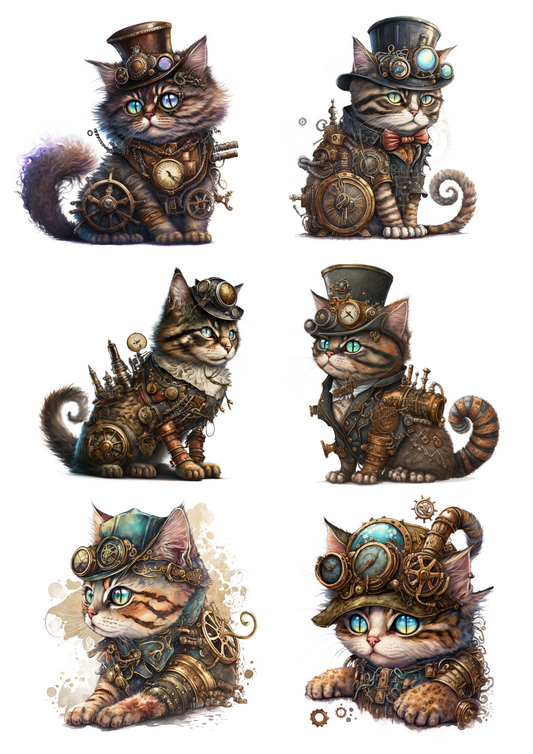 Sticker Sheet – Cat Steampunk Vinatge Collage Cat No. 4142