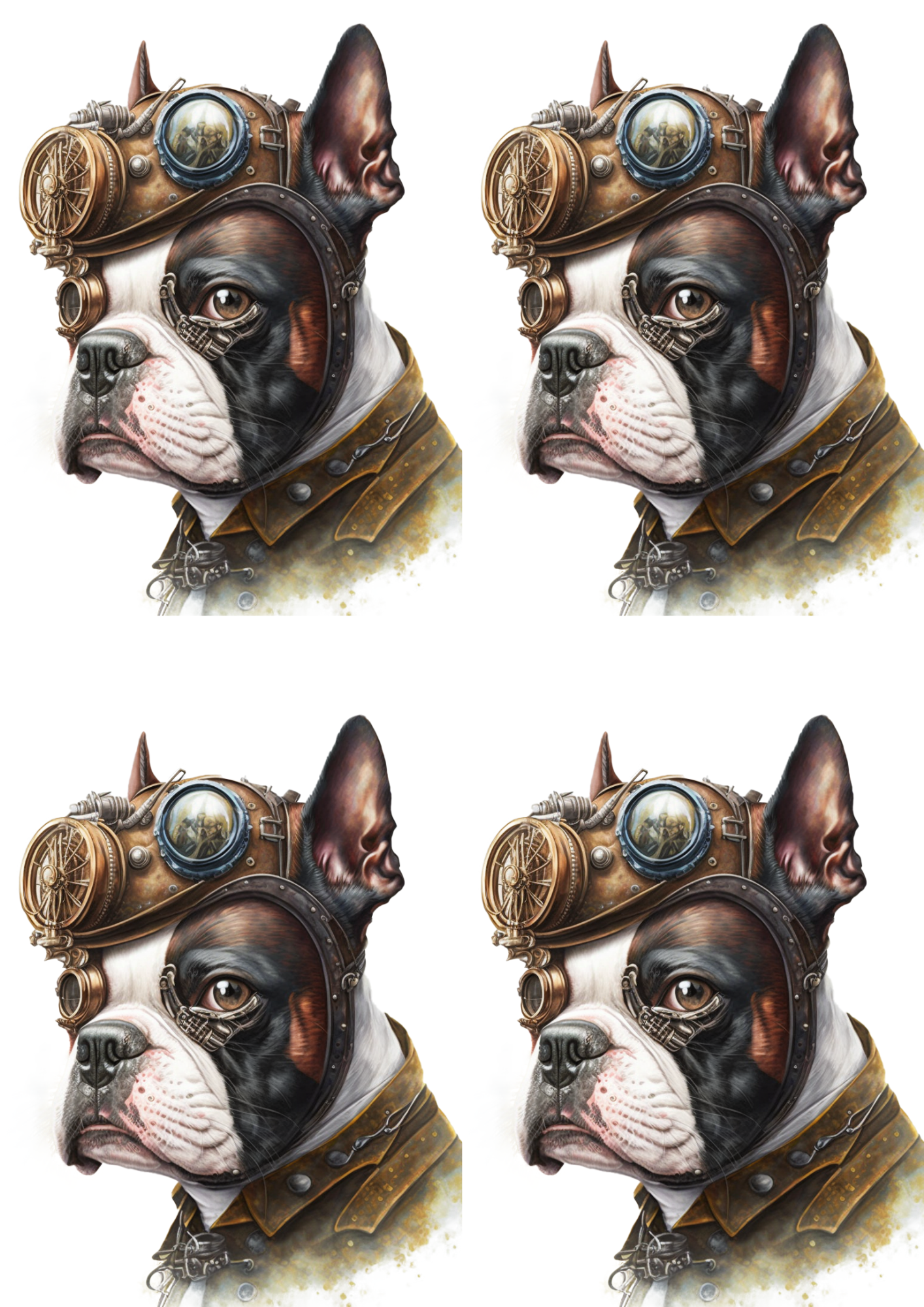 Sticker Sheet / Greeting Card – French Bulldog Steampunk Dog Collage Cat No. 4144