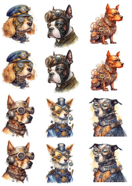 Sticker Sheet – Various Dogs Steampunk Collage Cat No. 4147