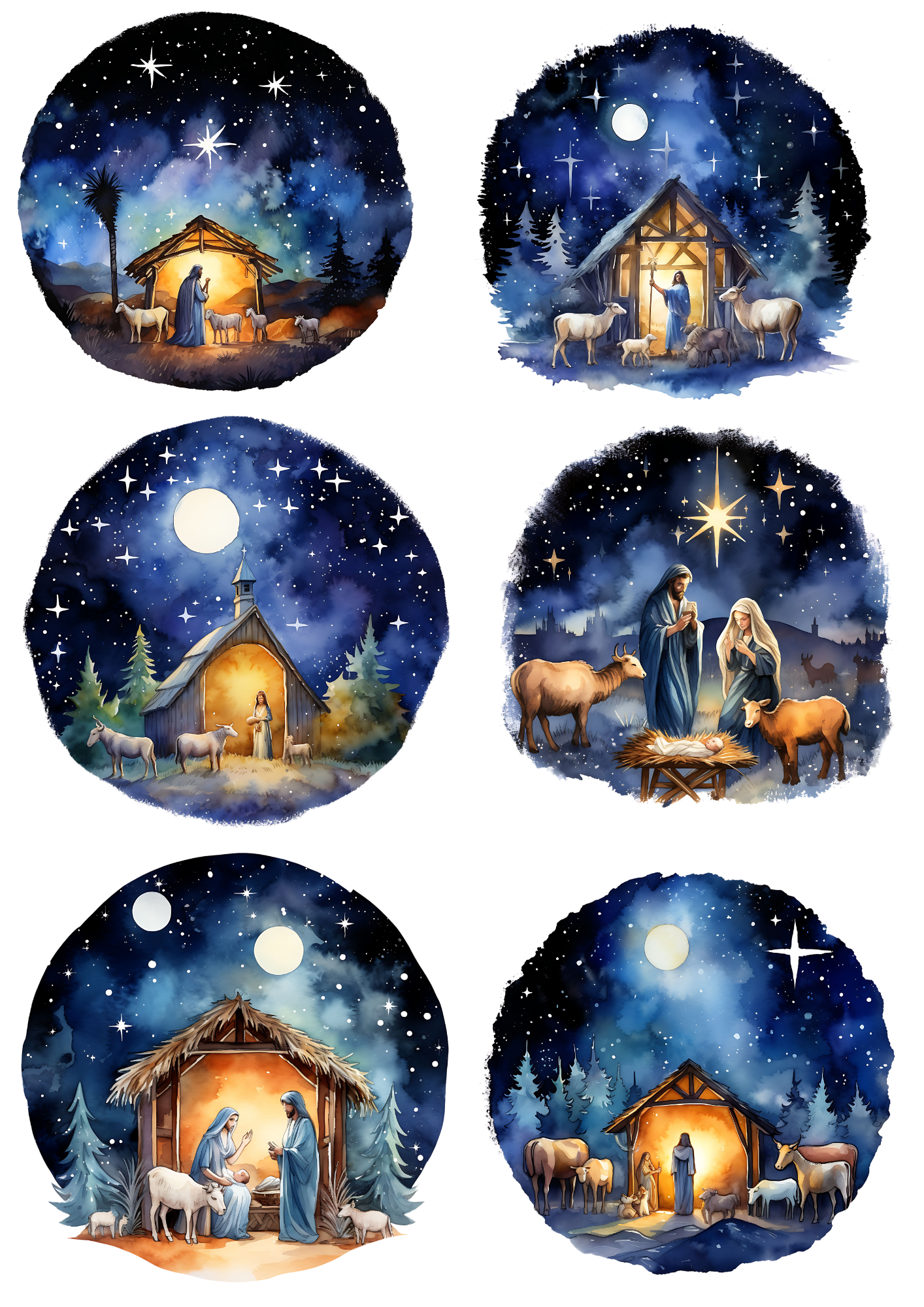 Sticker Sheet – Bethlehem Manger Birth of Jesus In Circles Collage Cat No. 4150