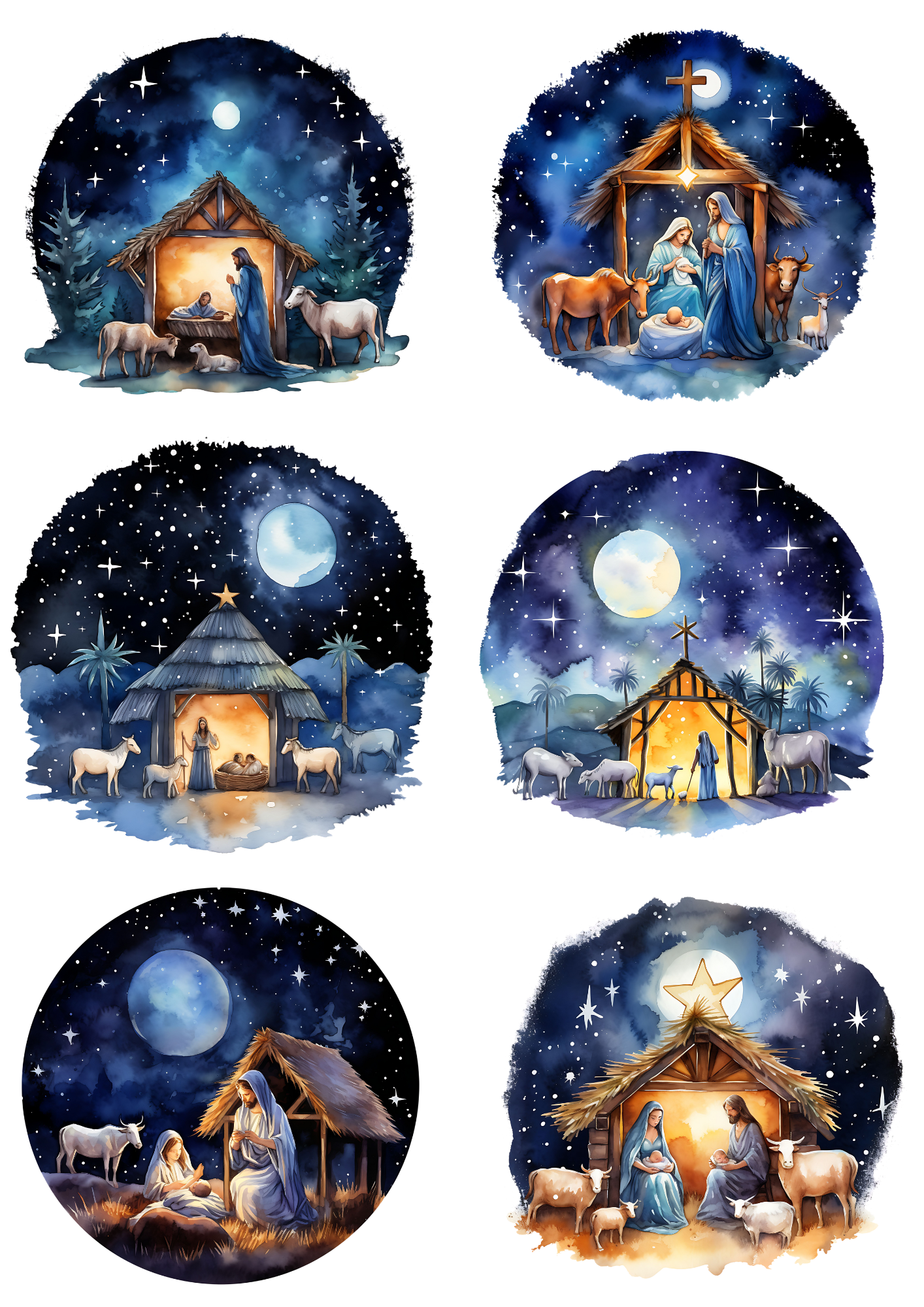 Sticker Sheet – Bethlehem Manger Birth of Jesus In Circles 2 Collage Cat No. 4151