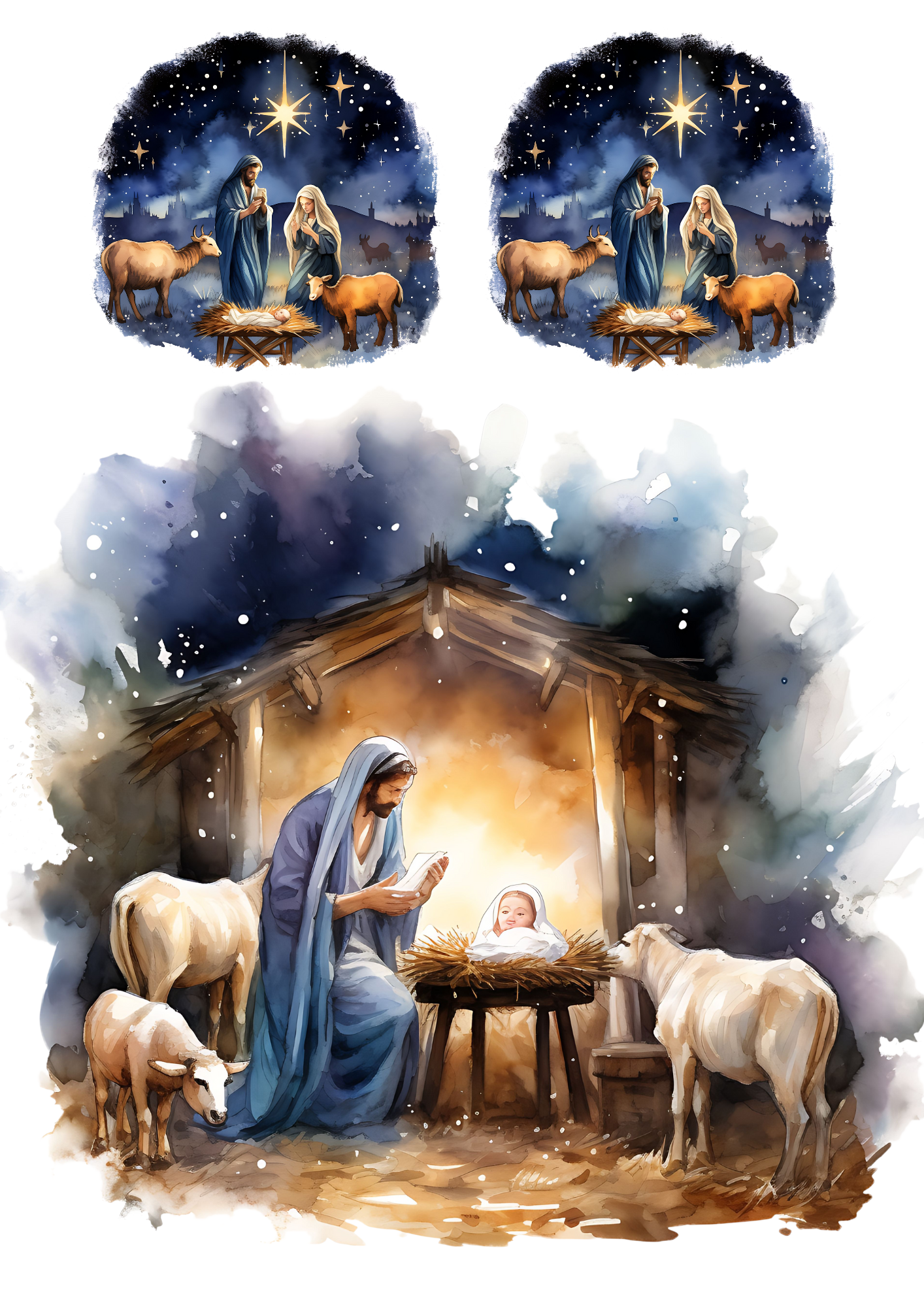 Sticker Sheet / Greeting Card – Bethlehem Manger Birth of Jesus Collage Cat No. 4152