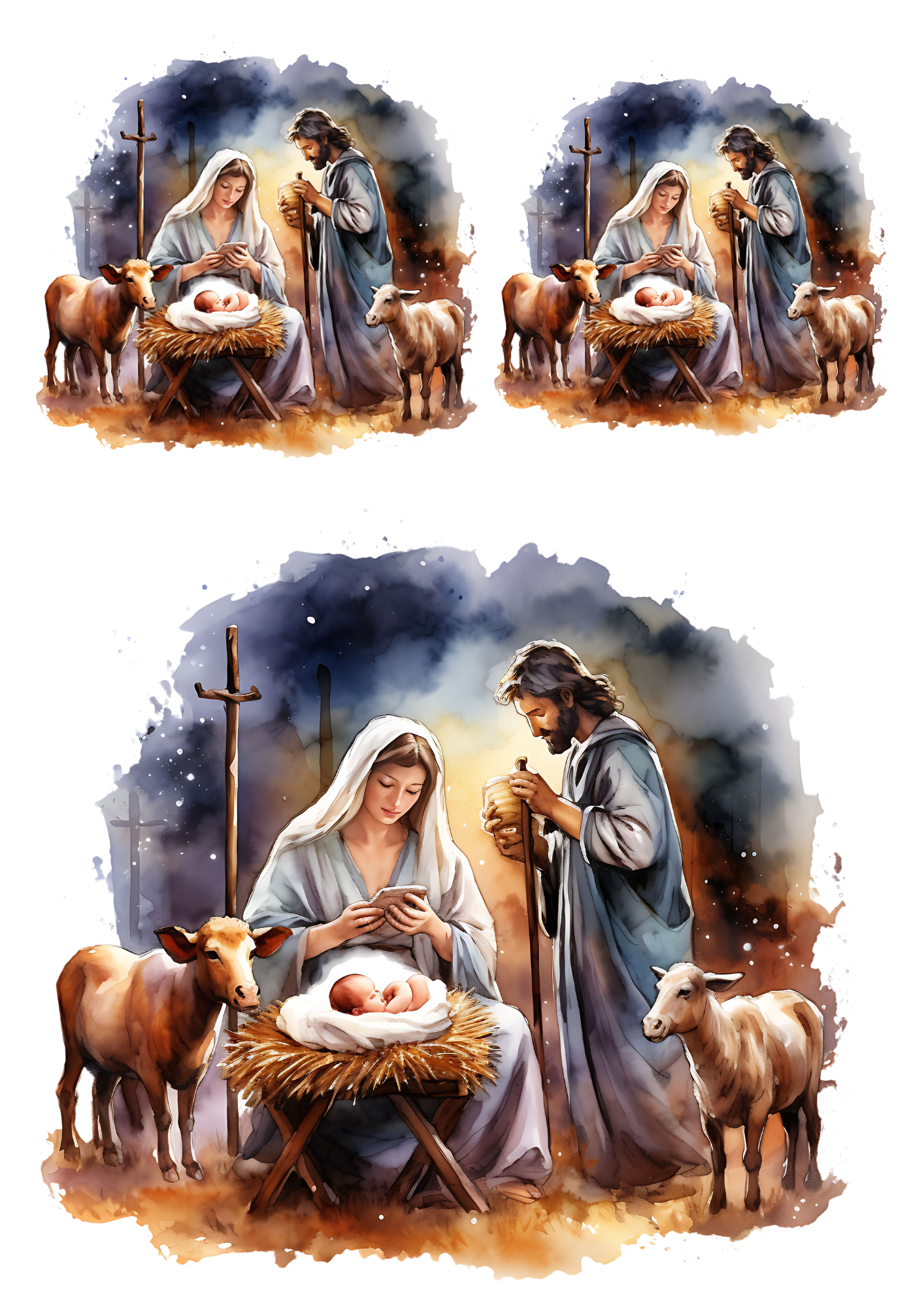 Sticker Sheet / Greeting Card – Bethlehem Manger Birth of Jesus Collage Cat No. 4153