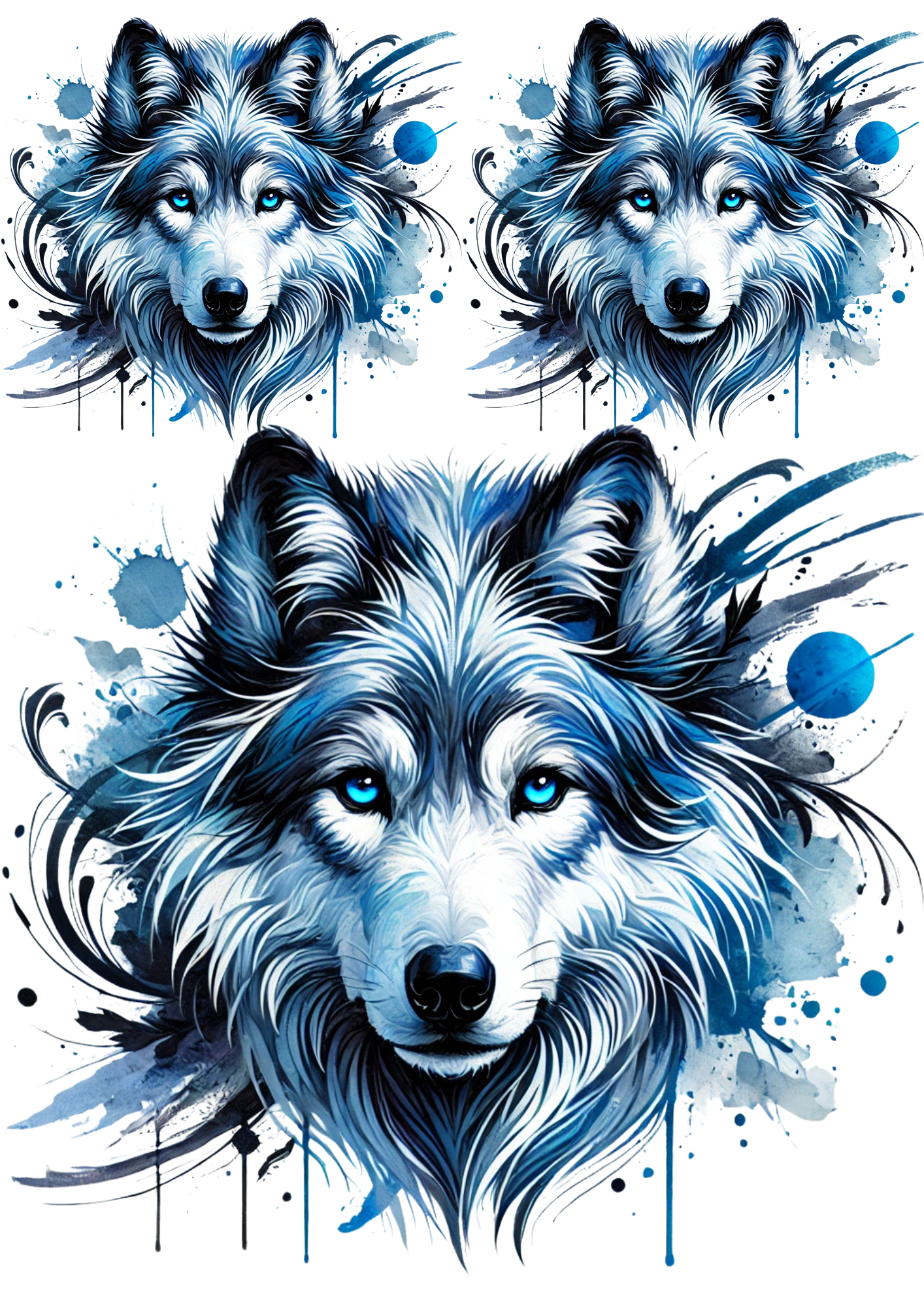 Sticker Sheet / Greeting Card – Wolf Watercolor Collage Cat No. 4154