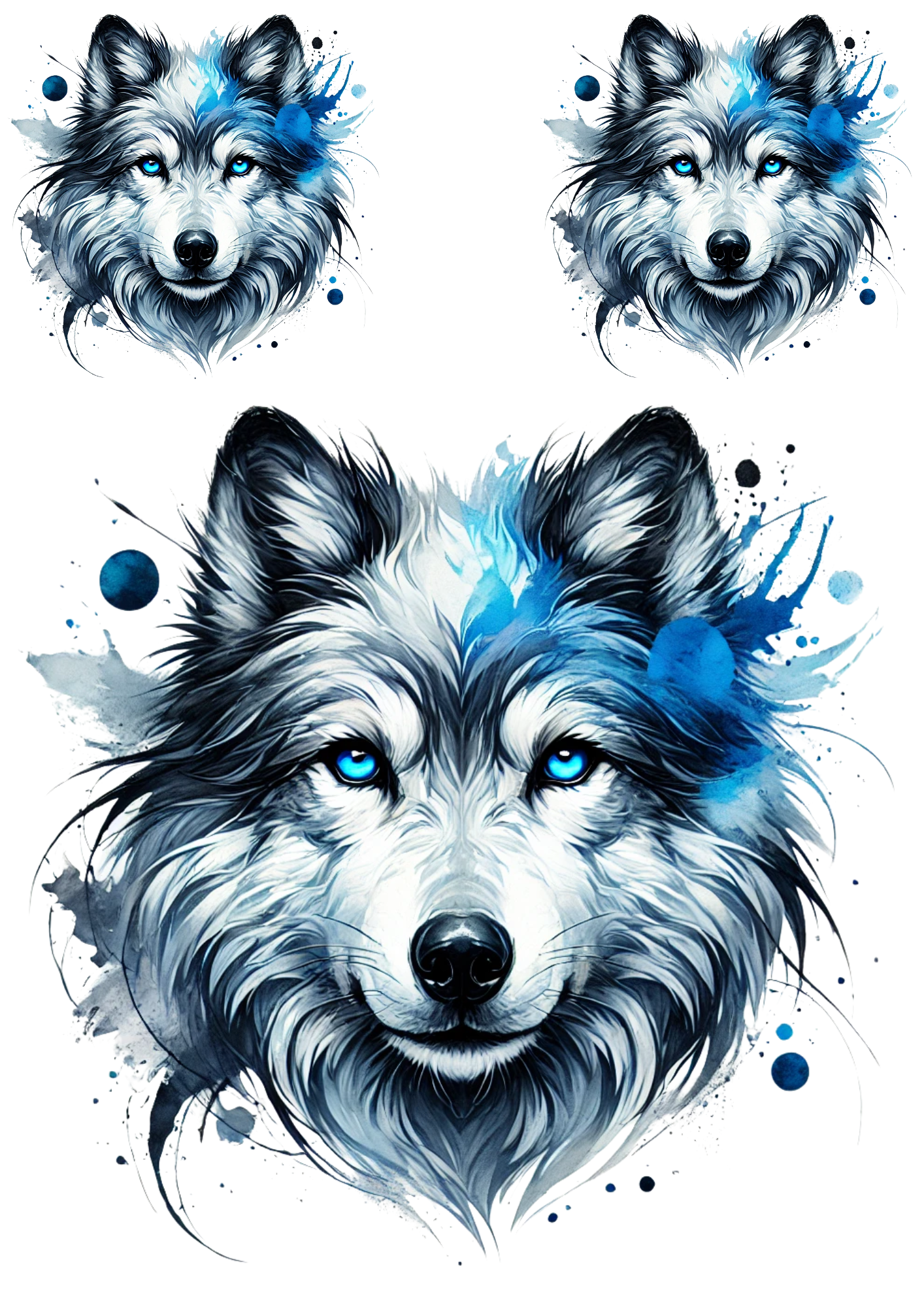 Sticker Sheet / Greeting Card – Wolf Watercolor 2 Collage Cat No. 4155