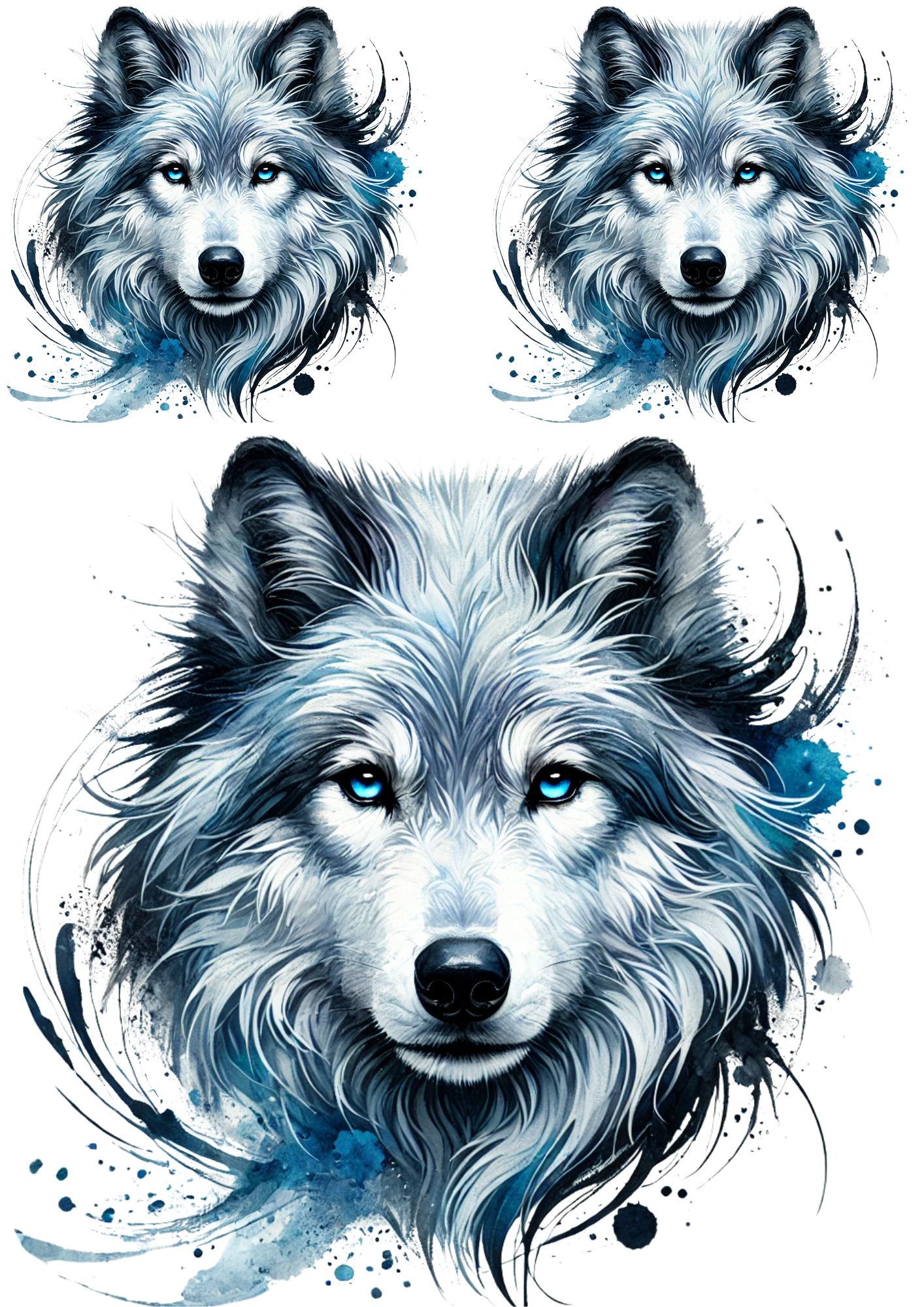 Sticker Sheet / Greeting Card – Wolf Watercolor 3 Collage Cat No. 4156