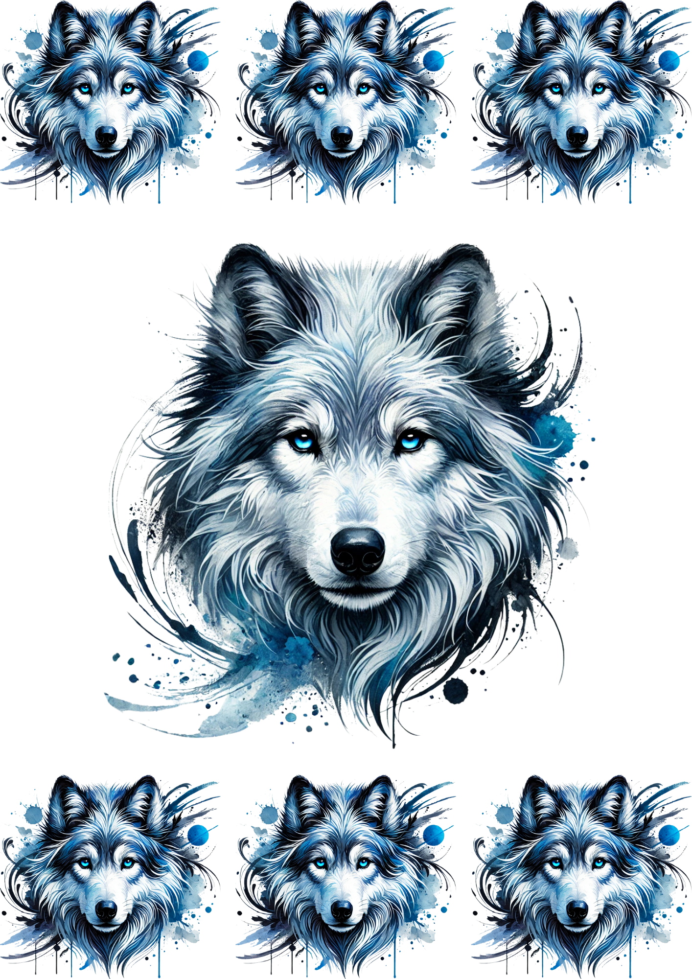 Sticker Sheet / Greeting Card – Wolf Watercolor 4 Collage Cat No. 4157