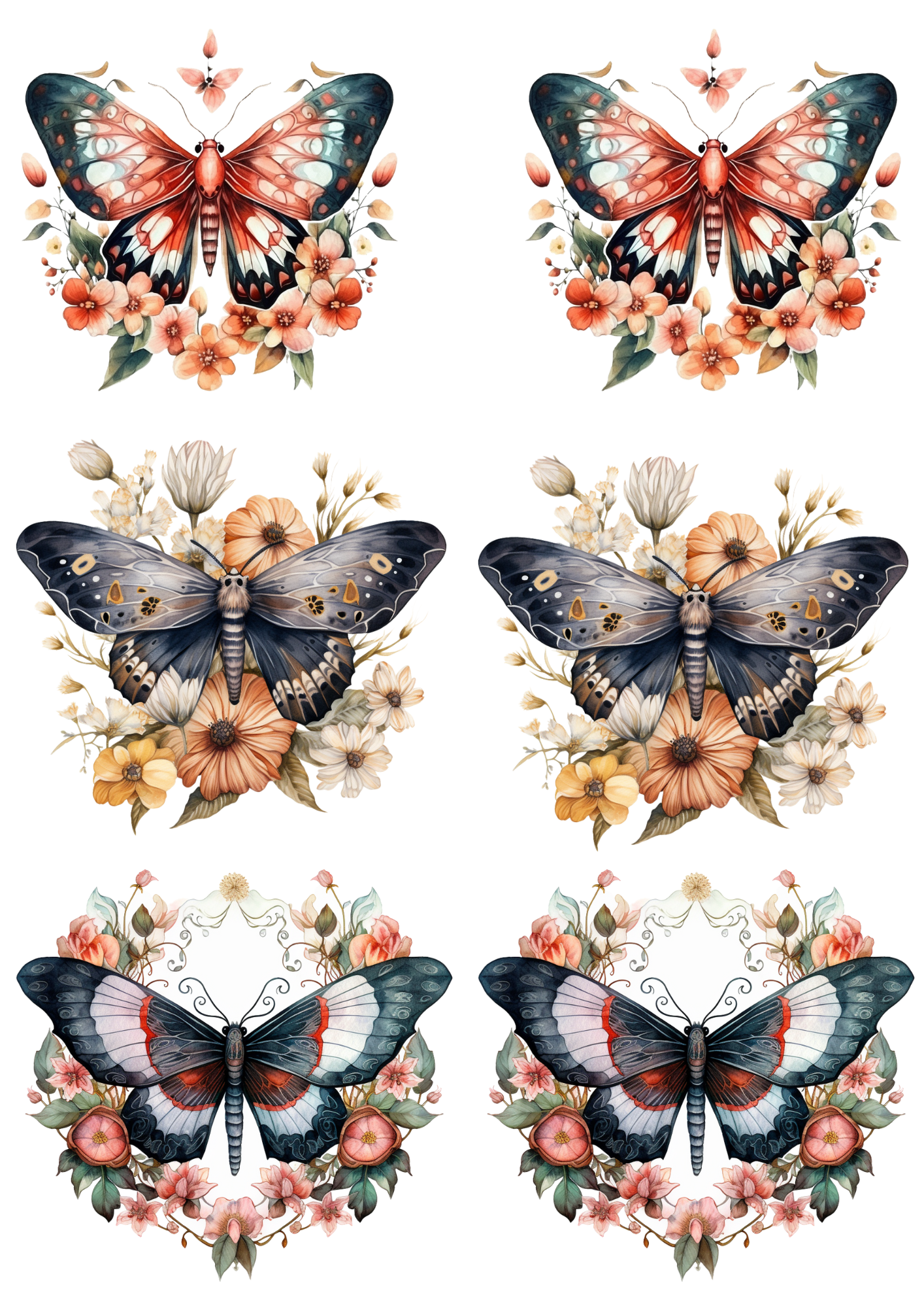 Sticker Sheet / Greeting Card – Moths Watercolor Collage Cat No. 4162