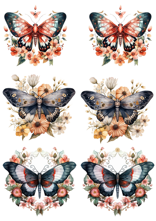 Sticker Sheet – Moths Watercolor Collage Cat No. 4162