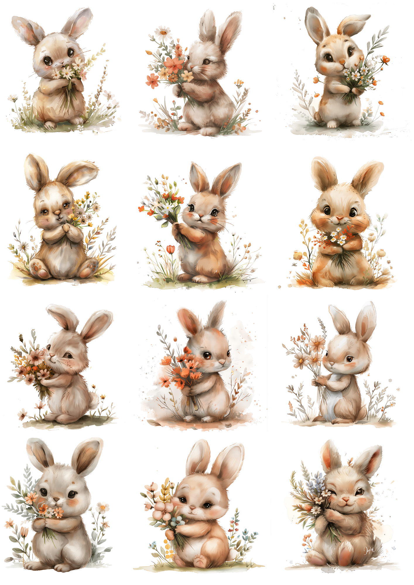 Sticker Sheet / Greeting Card – Easter Bunny 2 Watercolor Collage Cat No. 4166