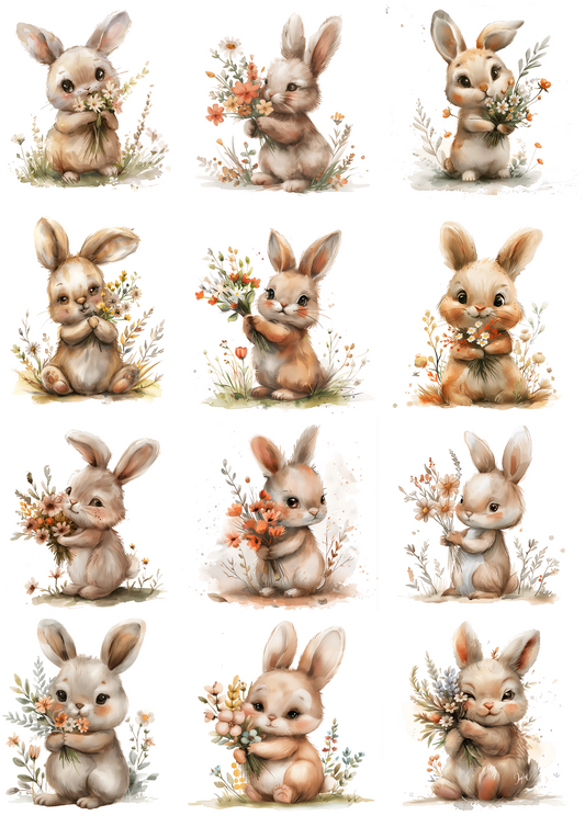 Sticker Sheet – Easter Bunny 2 Watercolor Collage Cat No. 4166