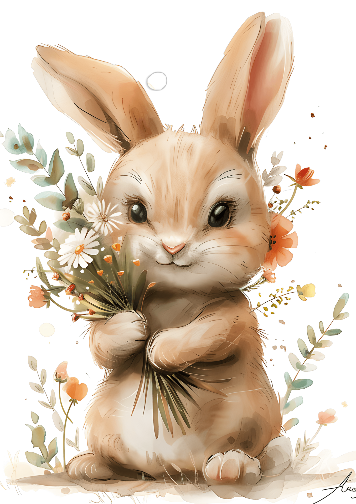 Sticker Sheet / Greeting Card – Easter Bunny Watercolor Full Cat No. 4167