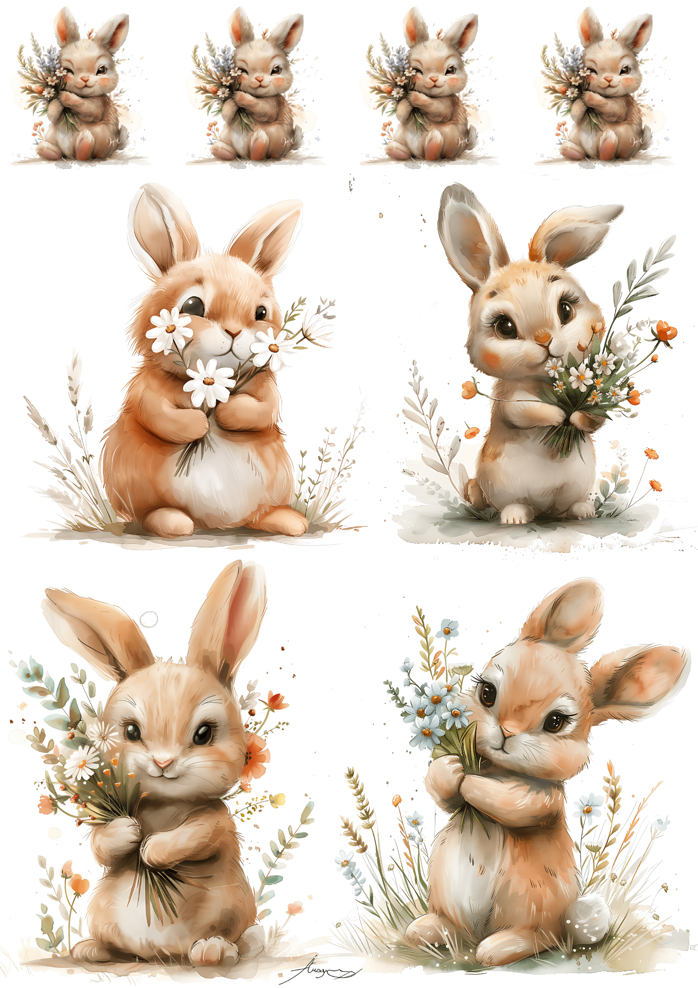 Sticker Sheet / Greeting Card – Easter Bunny 3 Watercolor Collage Cat No. 4168