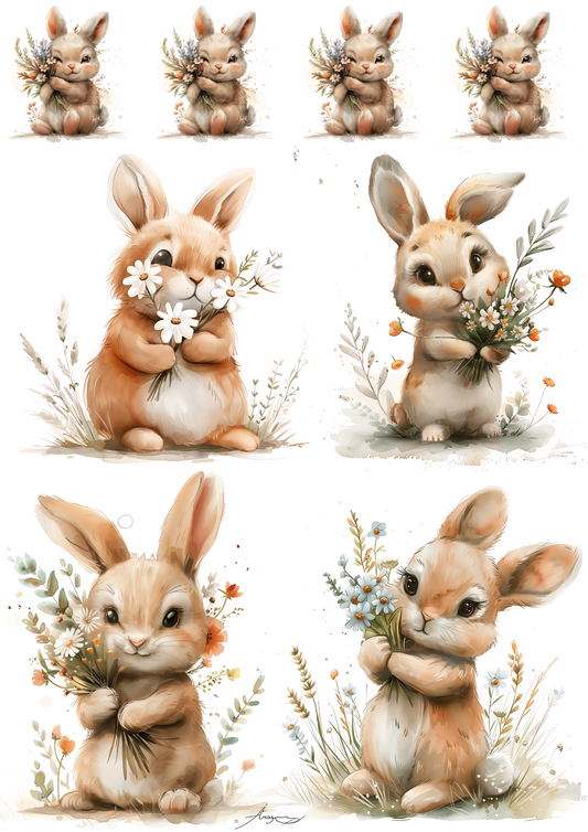 Sticker Sheet – Easter Bunny 3 Watercolor Collage Cat No. 4168