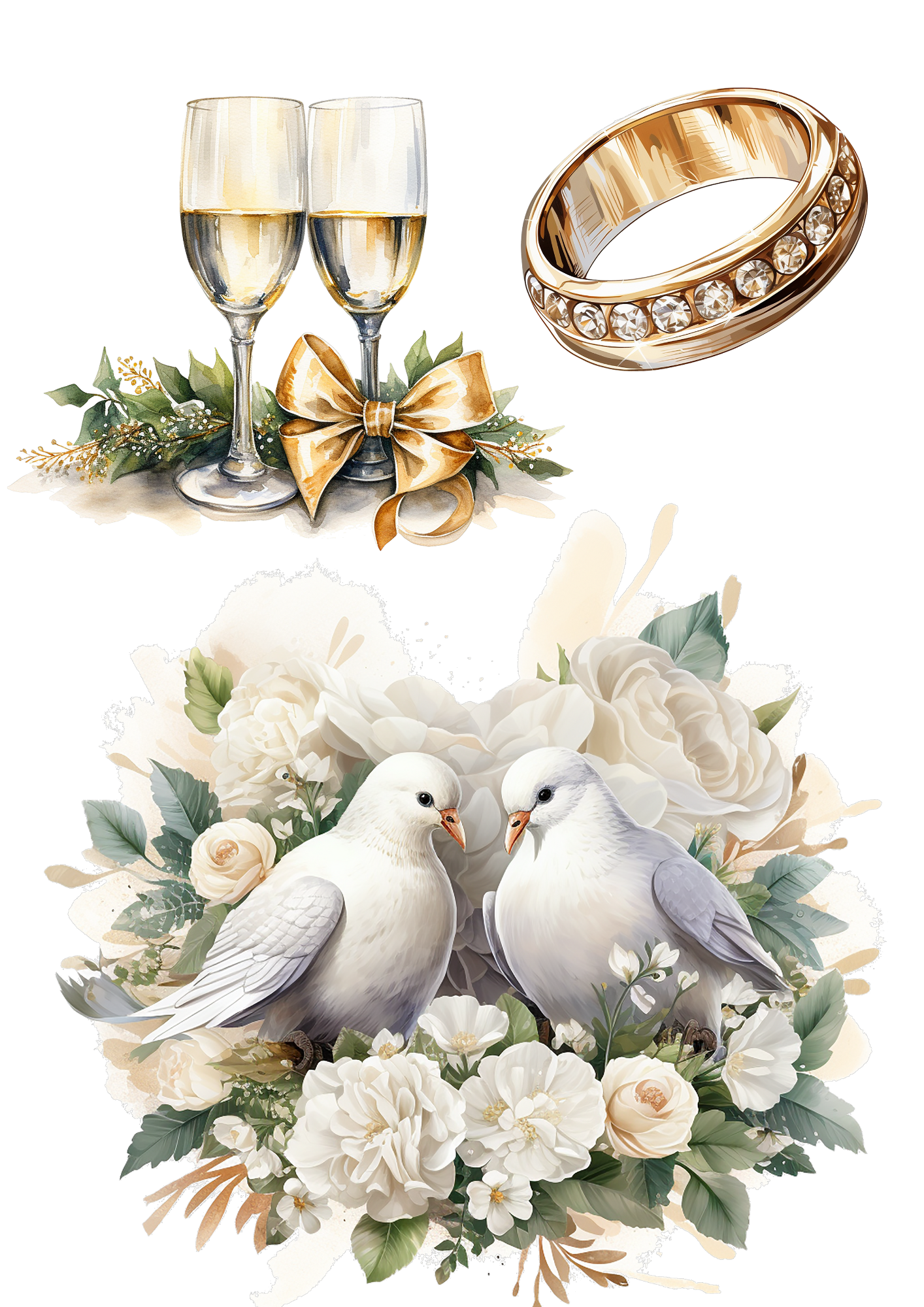 Sticker Sheet / Greeting Card – Wedding Composition 6 Watercolor Collage Cat No. 4174